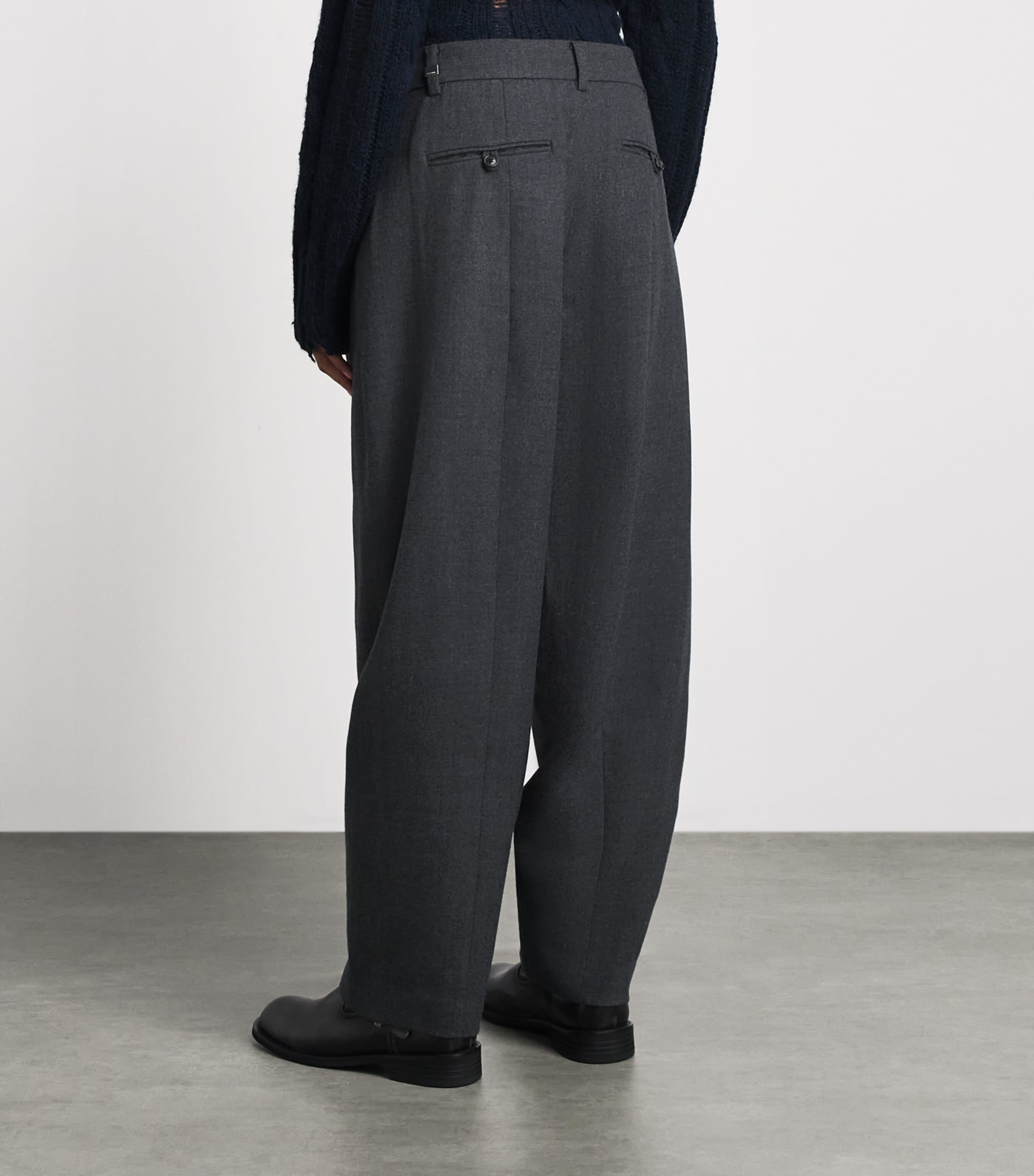 System Mens Wool Pleated Trousers Black Grey Image 5