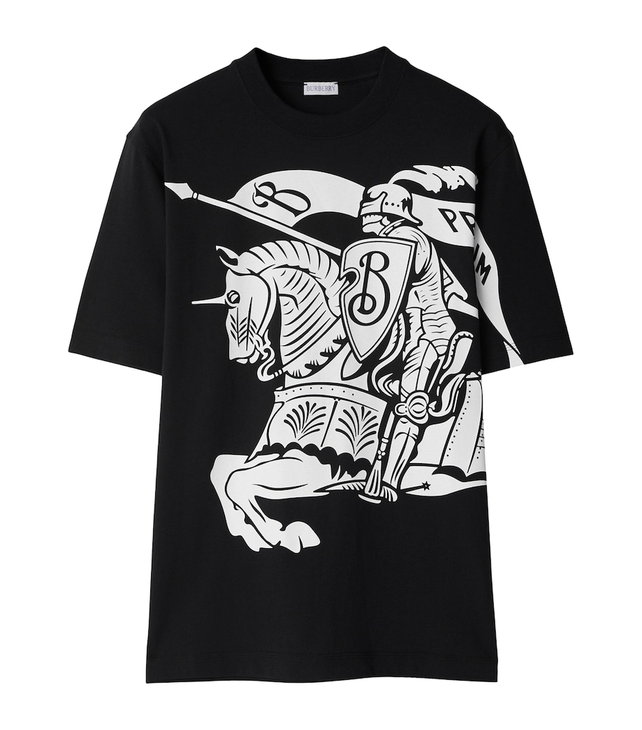 Cotton Equestrian Knight Print T-Shirt BLACK Image 1