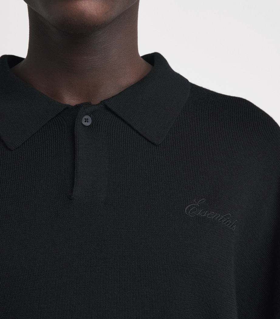 FEAR OF GOD ESSENTIALS Mens Knitted Signature Polo Sweater Vintage Black Image 3