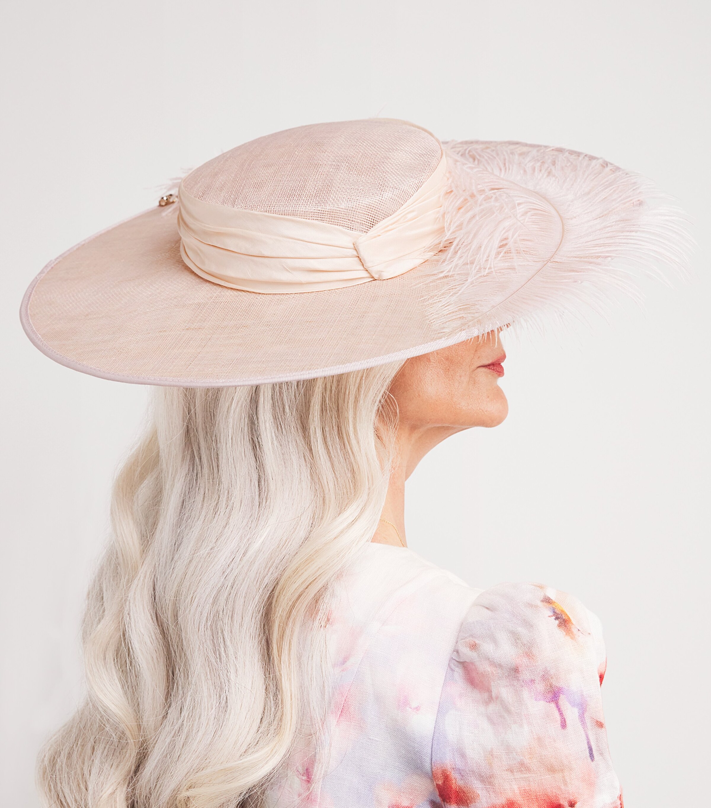Feather-Trim Bellini Hat BLUSH Image 3