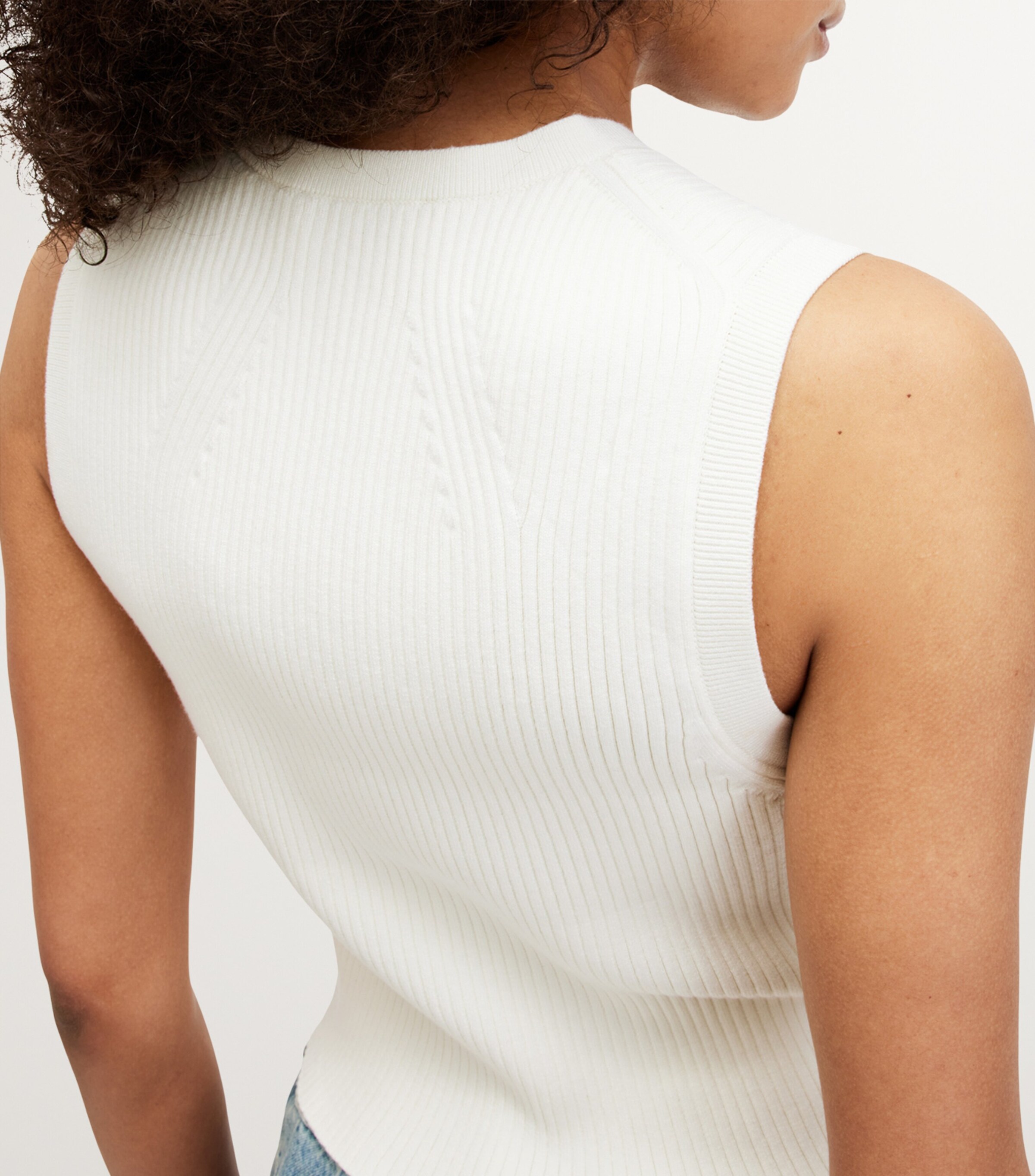 AllSaints Womens Knitted Cruz Waistcoat Chalk White Image 7