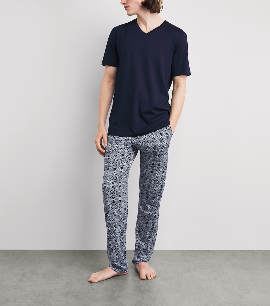 Hanro Mens Cotton Night & Day Lounge Trousers Heritage Tiles Image 2