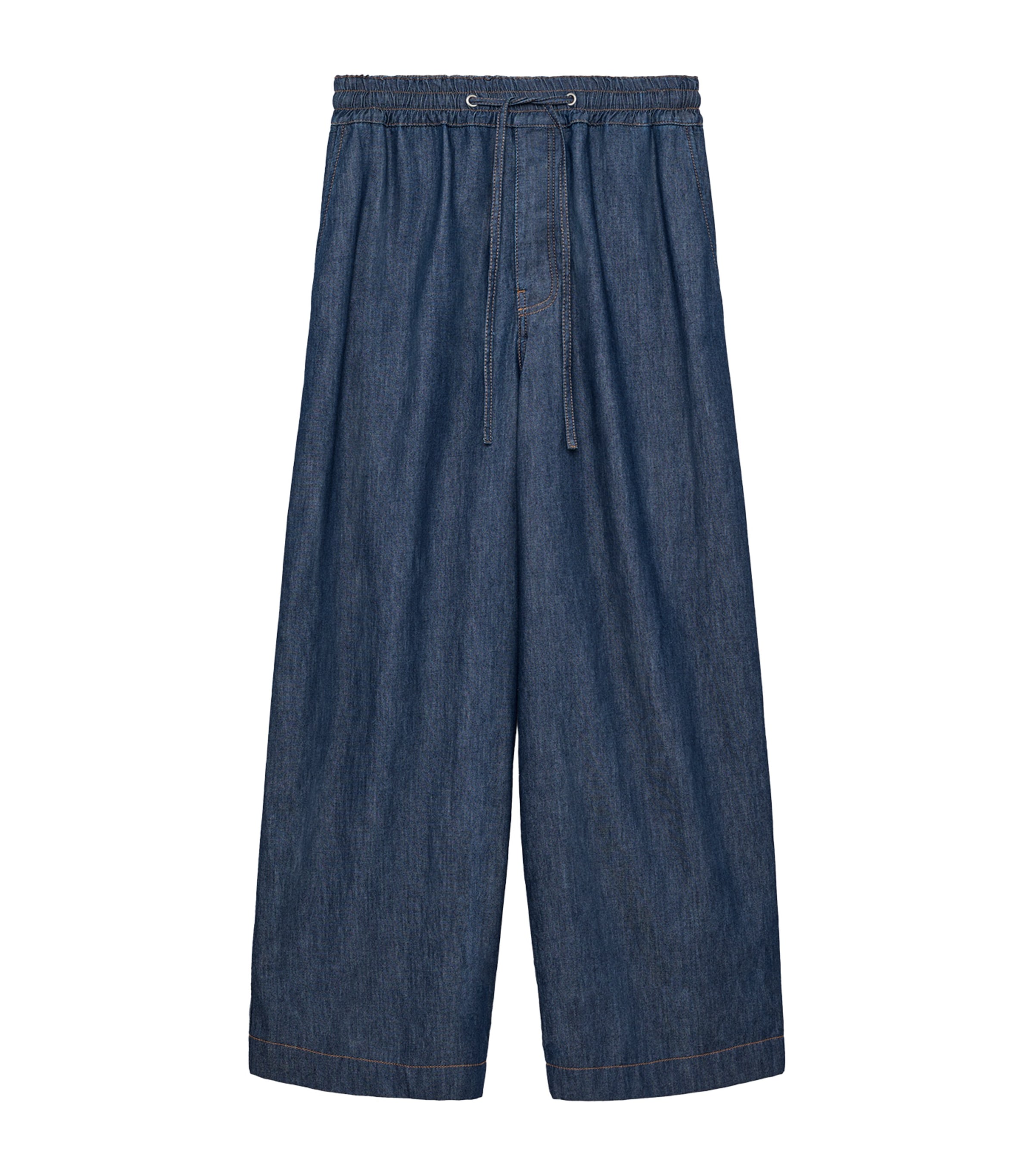 LOEWE Mens Chambray Drawstring Wide-Leg Trousers Denim Blue Image 1