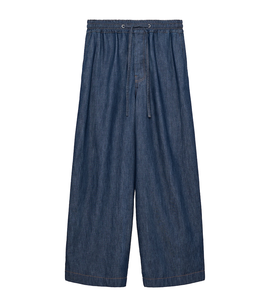 LOEWE Mens Chambray Drawstring Wide-Leg Trousers Denim Blue Image 1