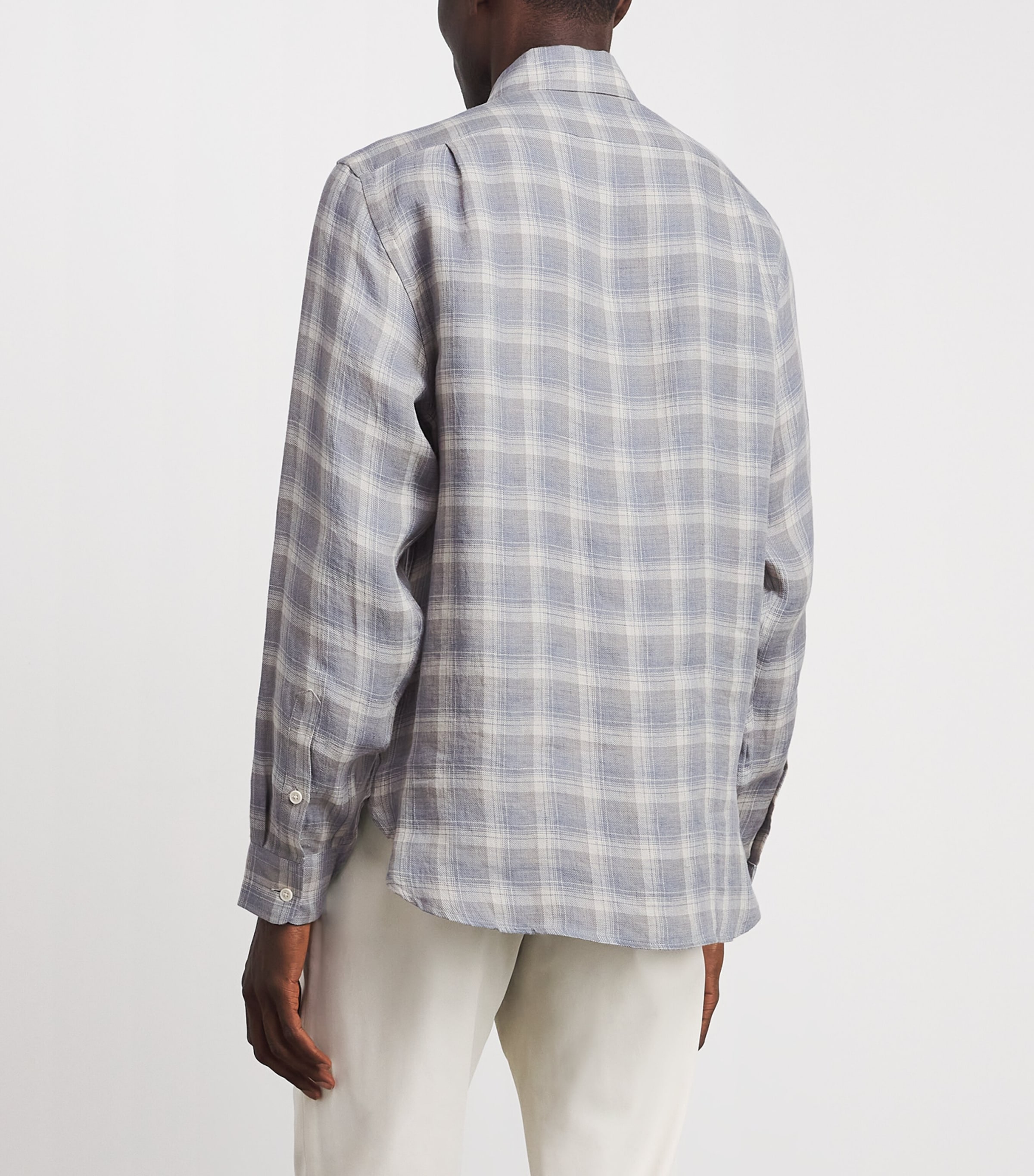 Ralph Lauren Purple Label Mens Linen Check Shirt Pearl Grey Image 5