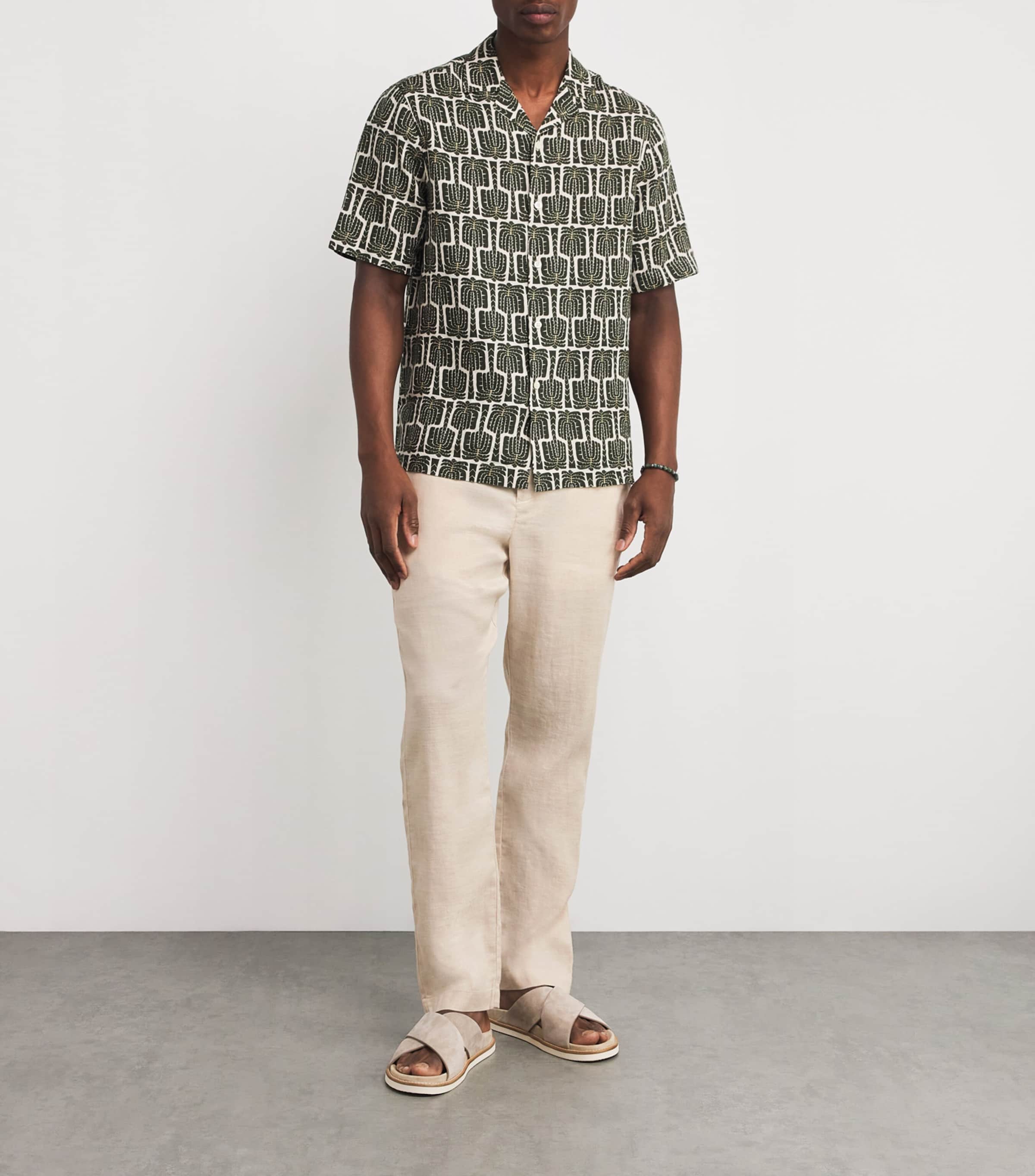 Frescobol Carioca Mens Linen-Cotton Oscar Slim Trousers Sand Image 2