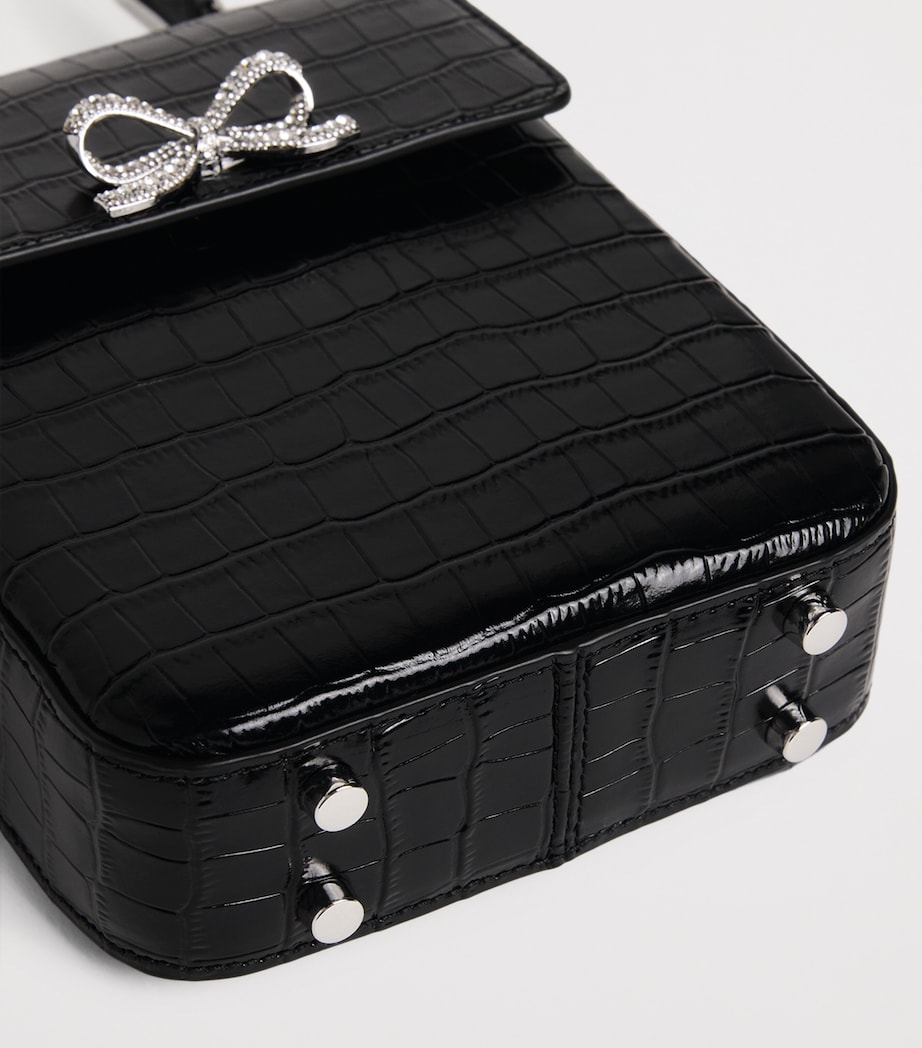 Mini Croc-Embossed Leather Top-Handle Bag BLACK Image 6