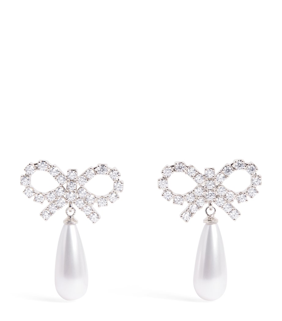Crystal and Faux Pearl Bow Drop Earrings PEARL Image 1