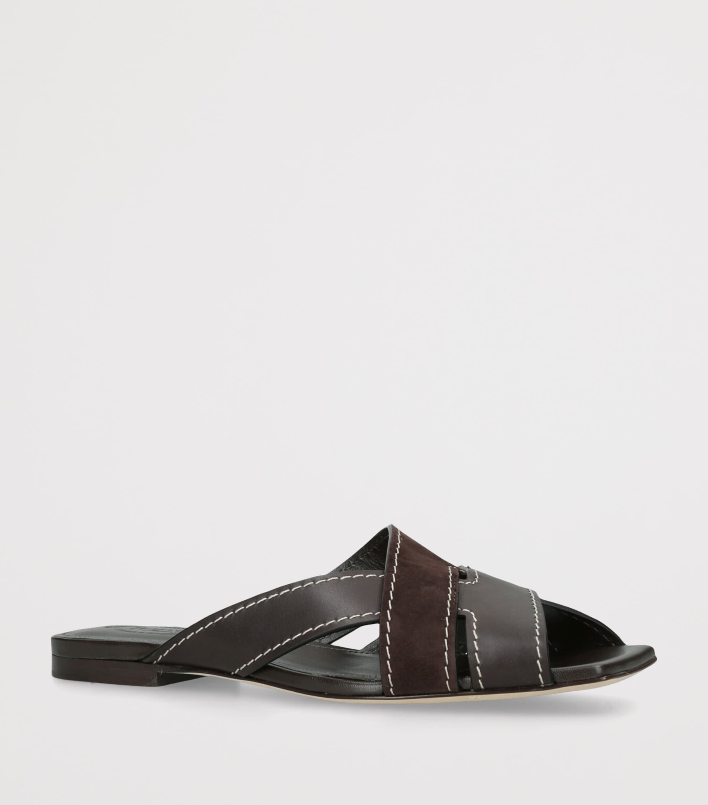 Leather T-Strap Sandals DARK BROWN Image 3