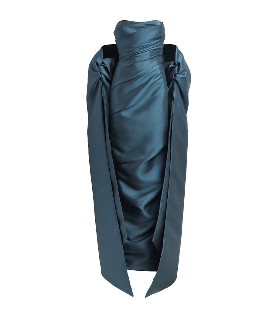Marmar Halim Womens Satin Cape Column Gown Gray Blue Image 1