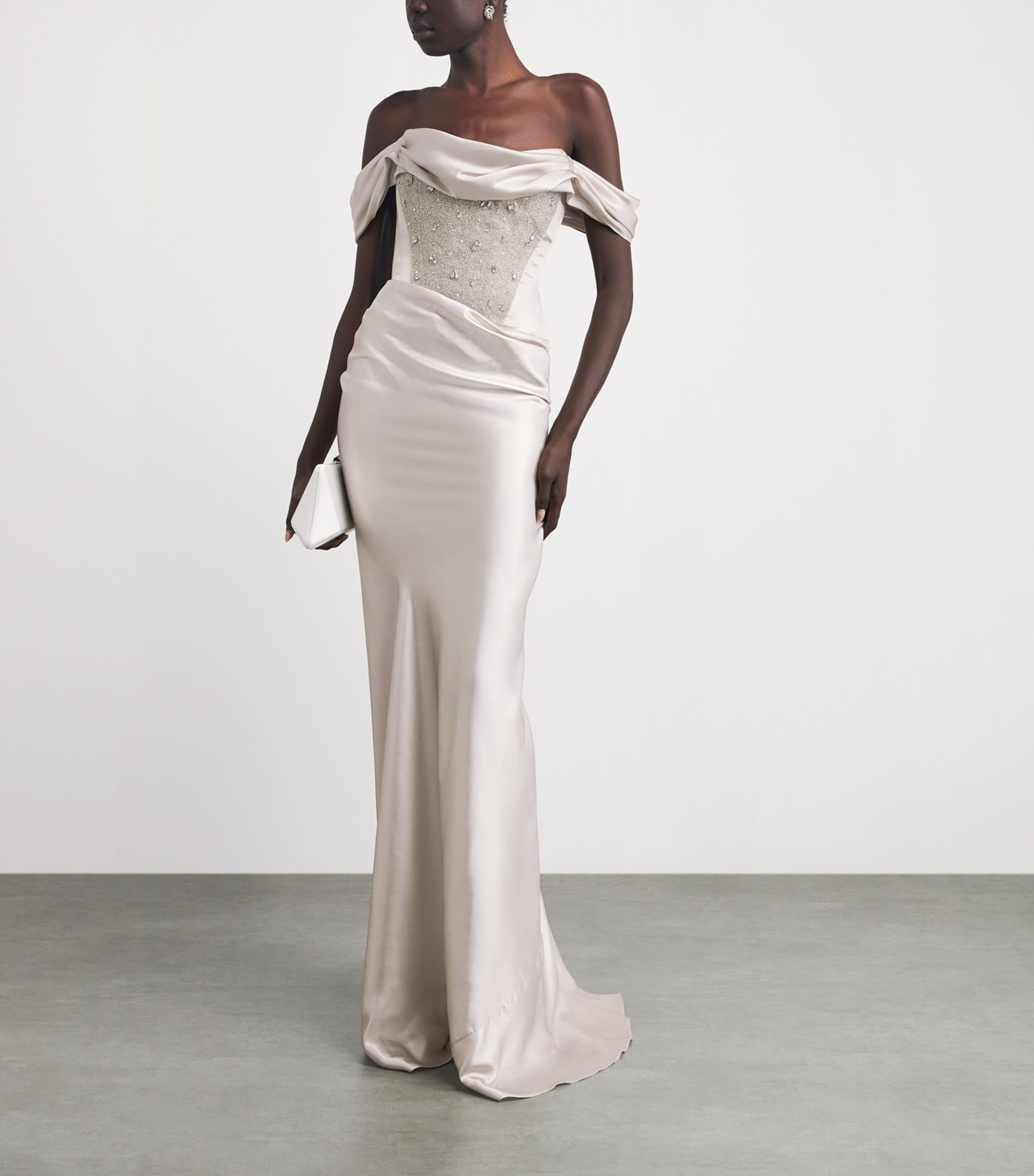 Clio Peppiatt Womens Satin Crystal Paloma Gown Platinum/crystal Image 2