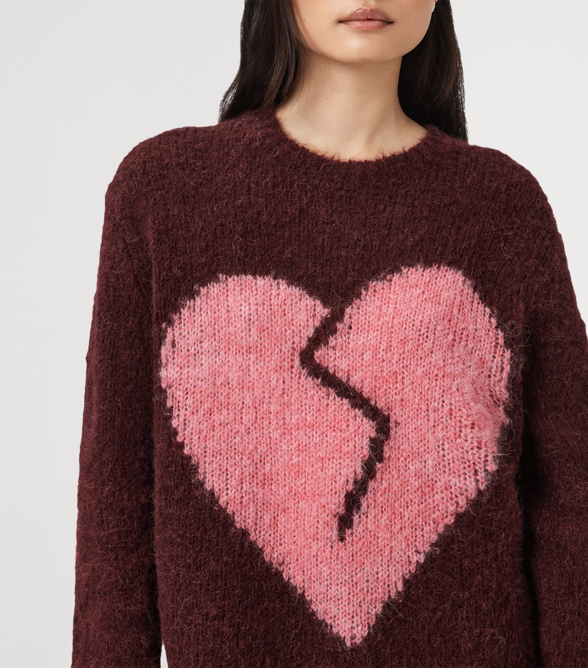 Wool-Blend Luv Heart Crewneck Sweater OXBLOOD RED/PINK Image 6