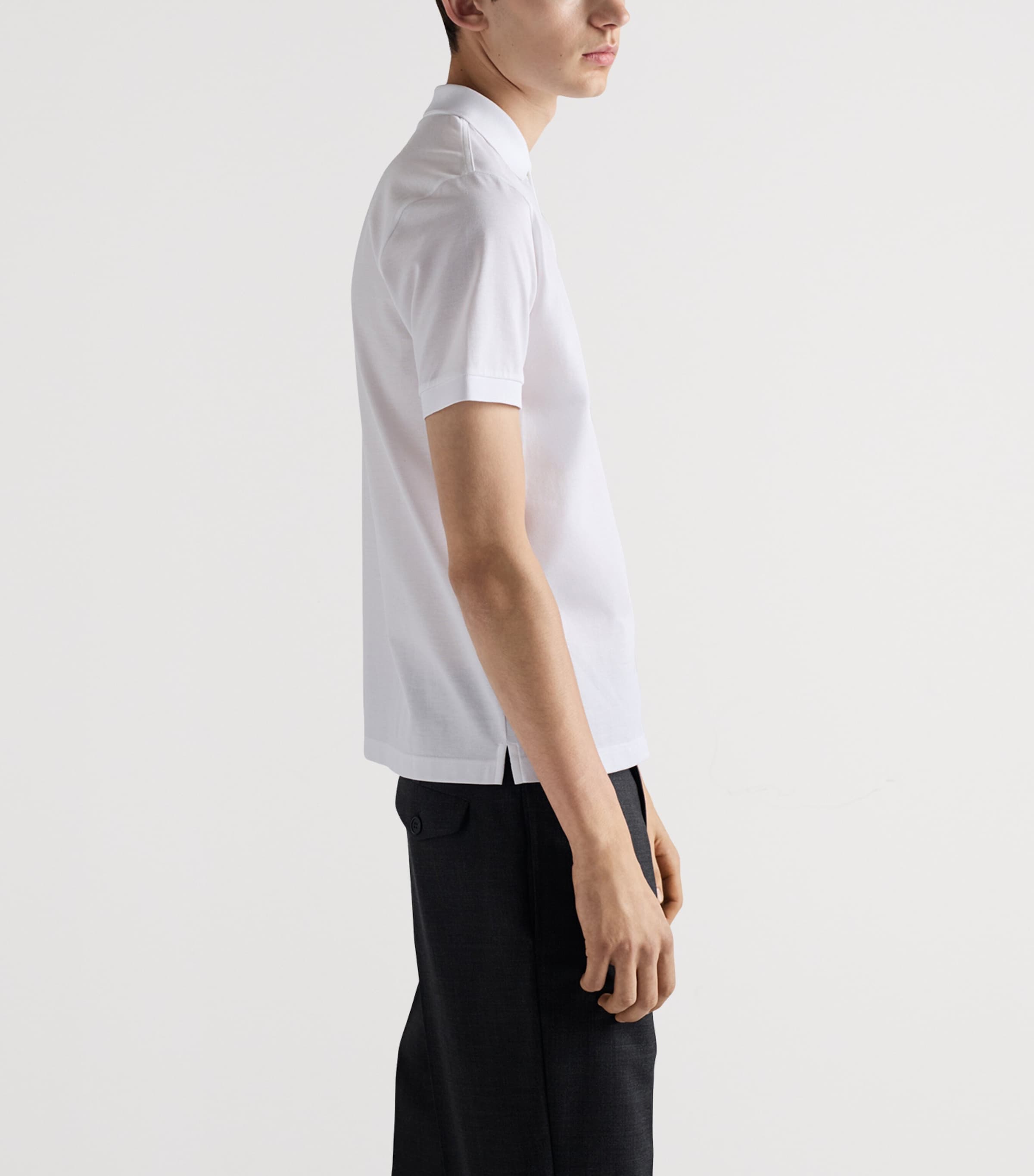 Prada Mens Cotton Piqué Slim Polo Shirt White Image 3