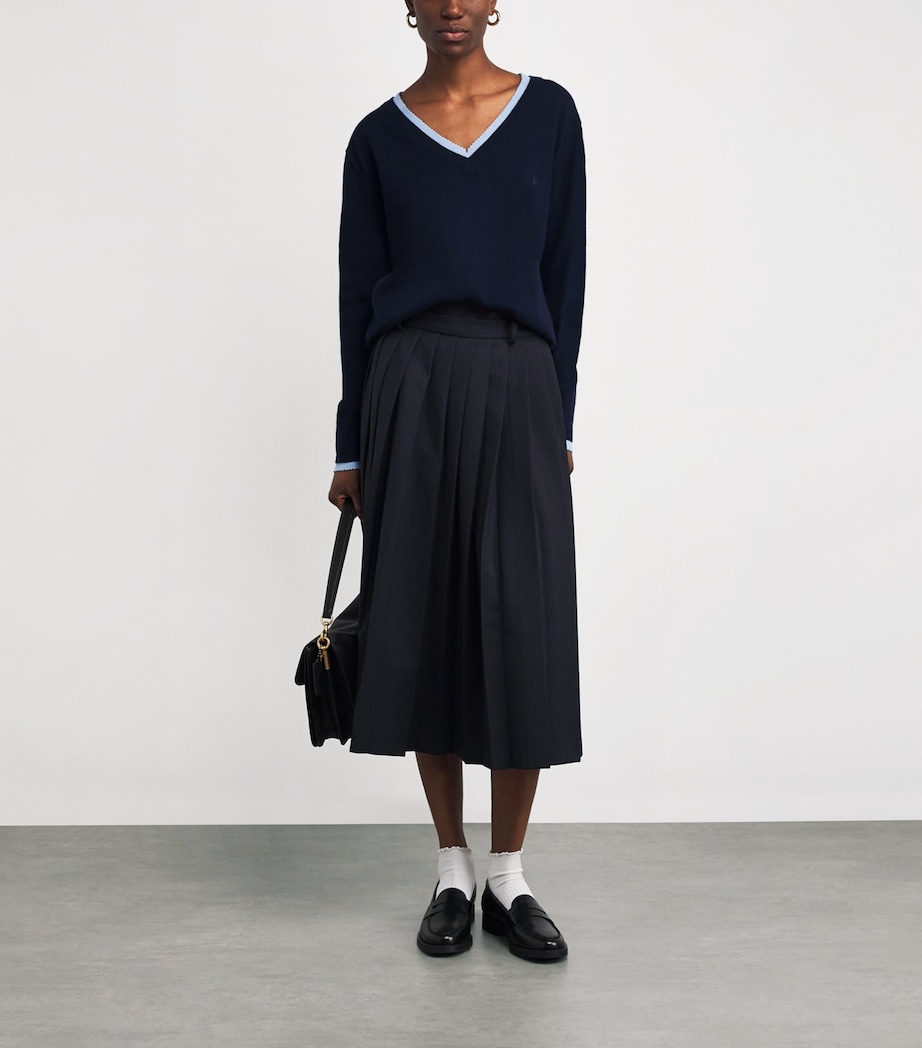 Wool-Cashmere V-Neck Sweater NAVY BLUE Image 2