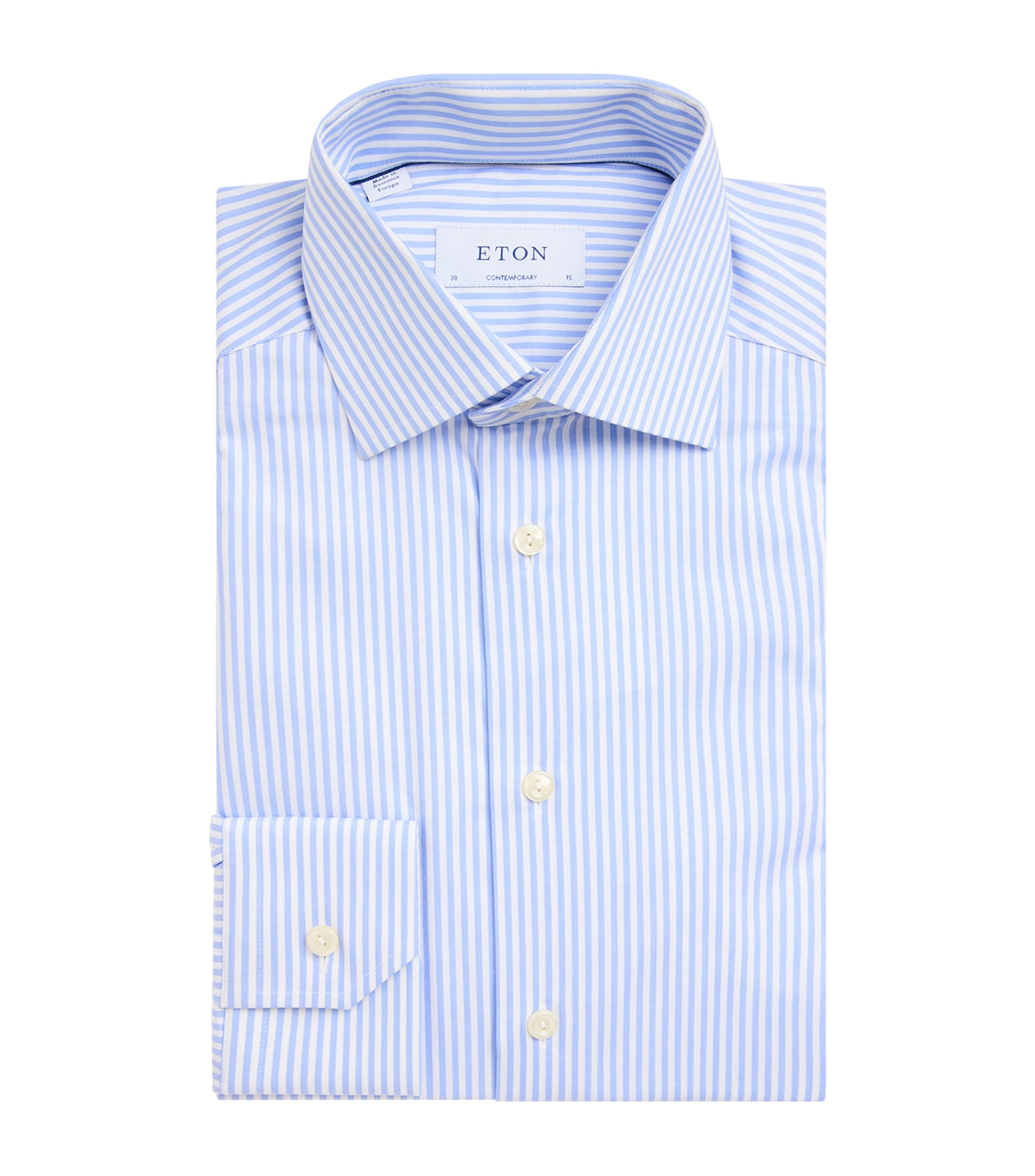 Eton Mens Cotton-Lyocell Stripe Shirt Light Blue Image 1