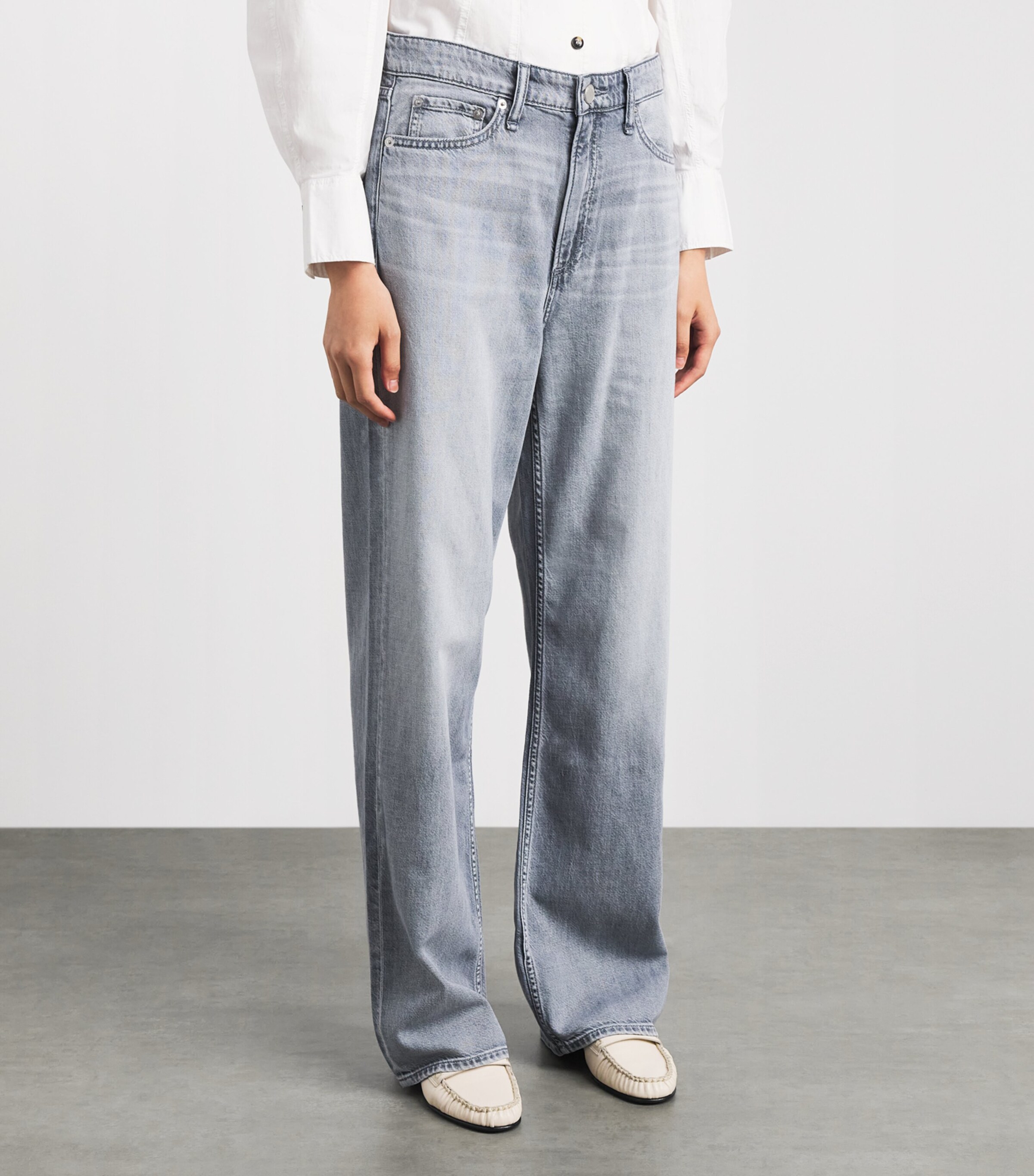 Rag & Bone Womens Featherweight Logan Mid-Rise Wide-Leg Jeans Sterling Image 4