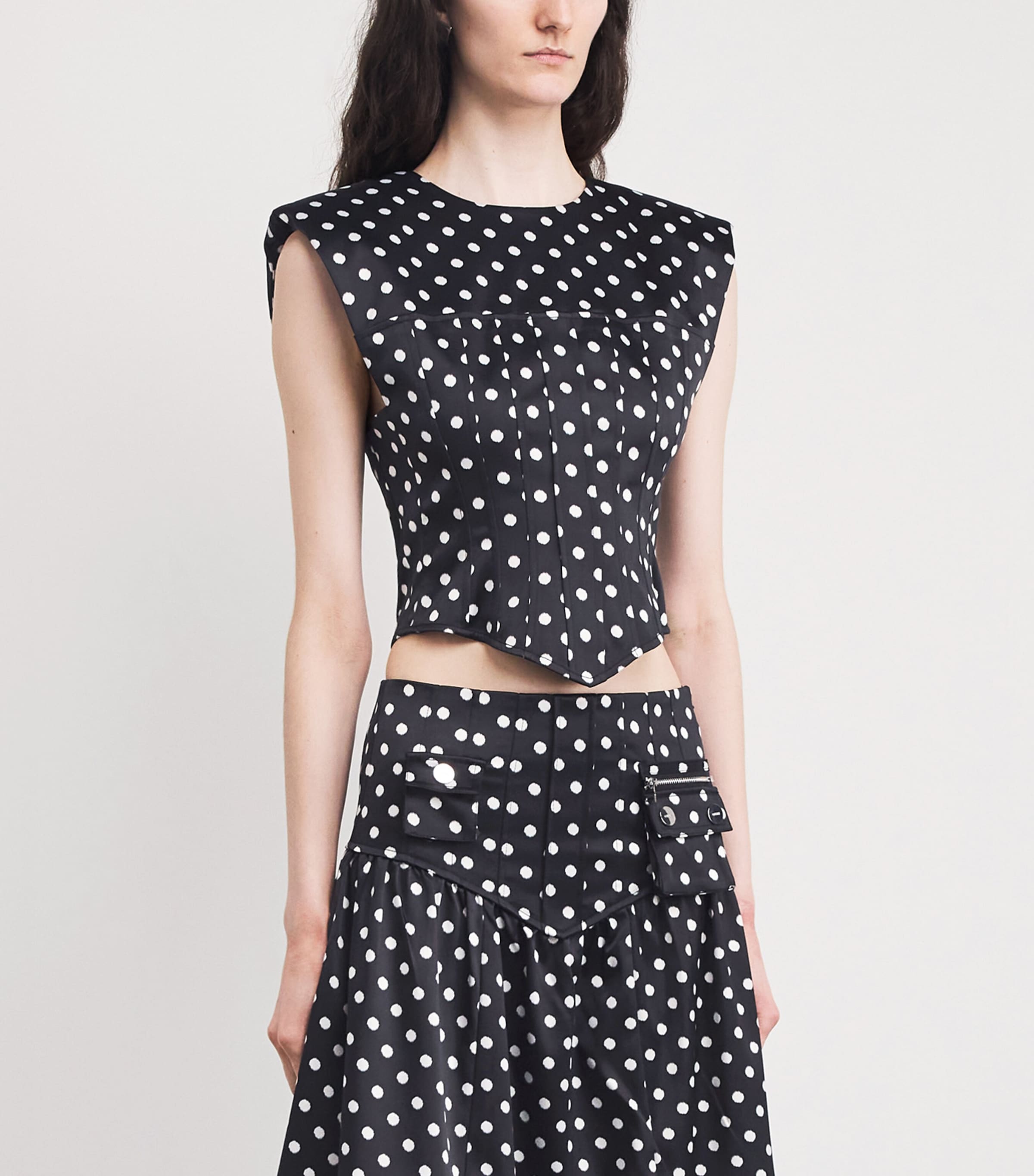 Satin Polka-Dot Corset Blouse 099 BLACK Image 3