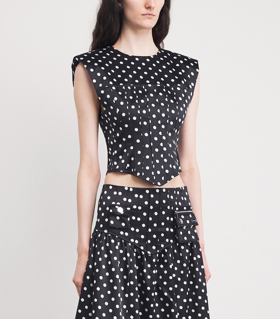 Satin Polka-Dot Corset Blouse 099 BLACK Image 3
