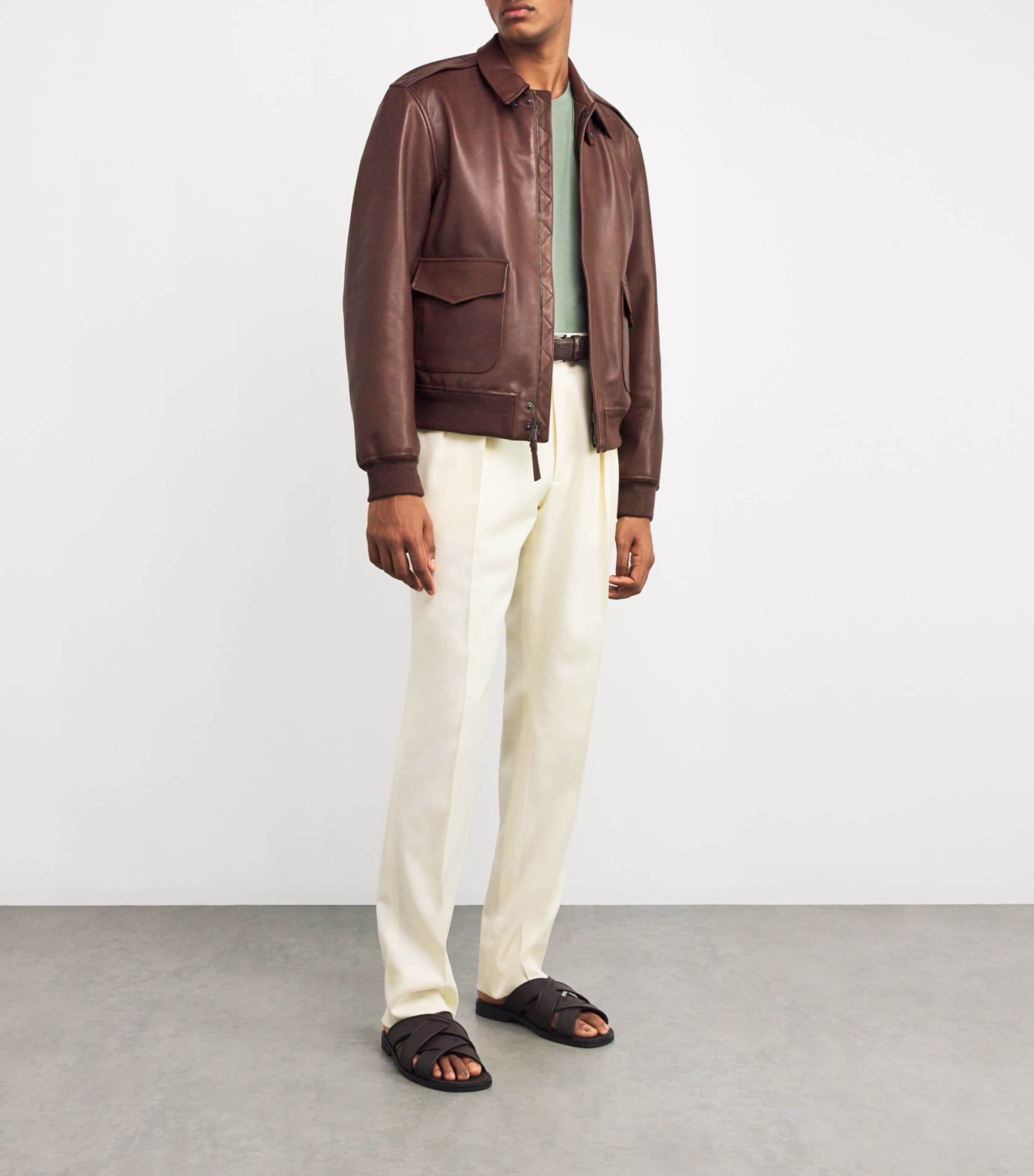 Ralph Lauren Purple Label Brown Leather Bomber Jacket | Harrods US