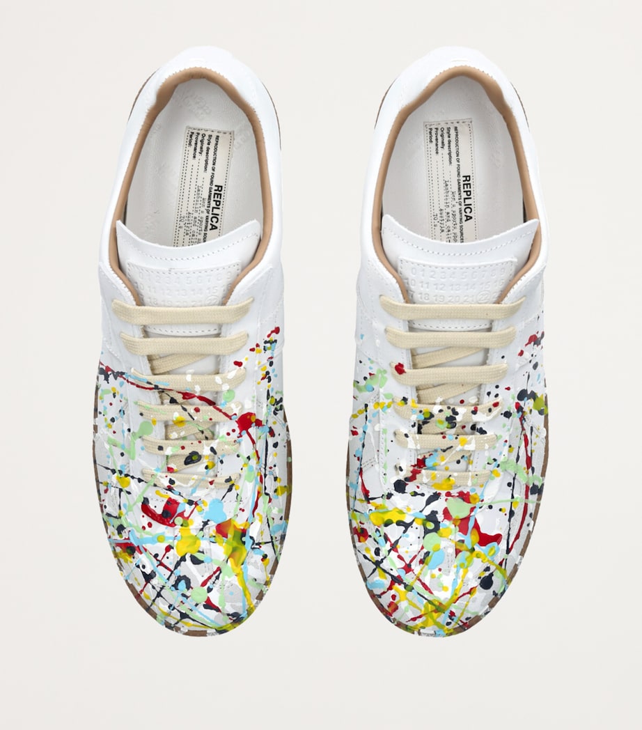 Maison Margiela White Leather Paint-Detail Replica Sneakers