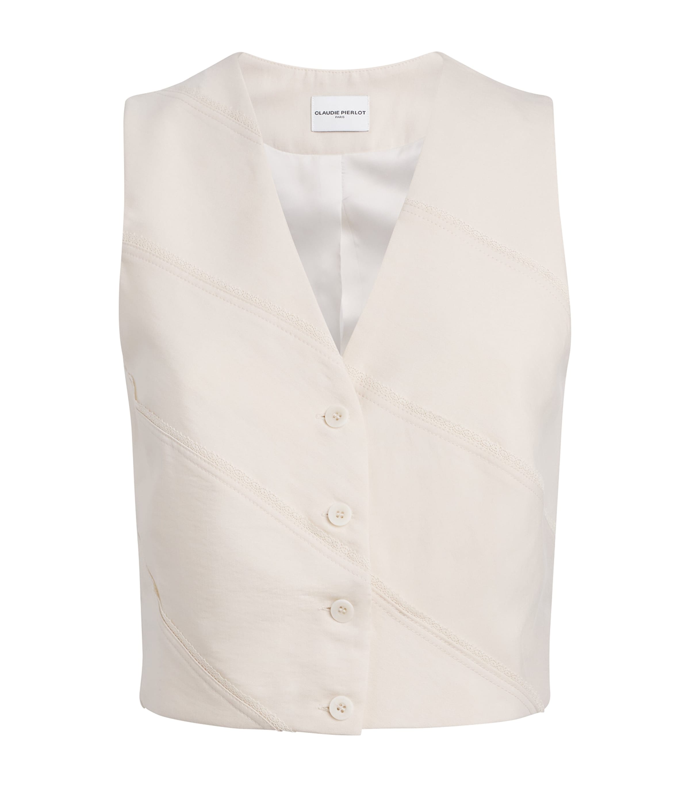 Claudie Pierlot Womens Lace-Trim Waistcoat Vanilla Image 1