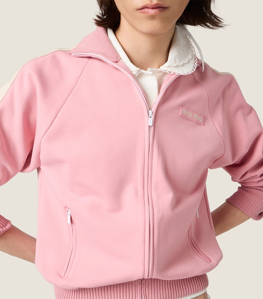 Miu Miu Womens Technical Fabric Stripe Track Jacket Pink Image 5