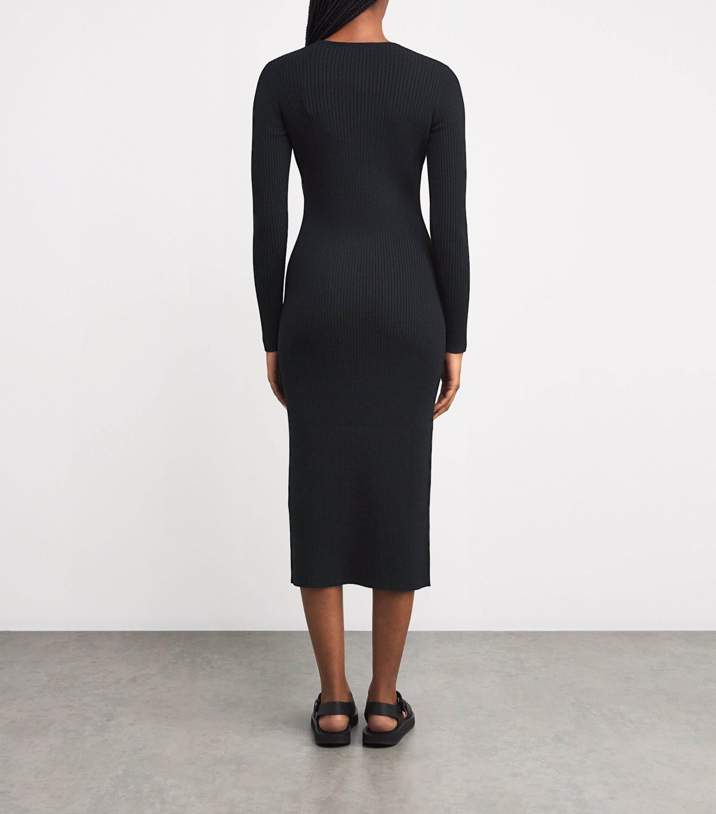 Ribbed Knitted Midi Dress BLACK Image 4