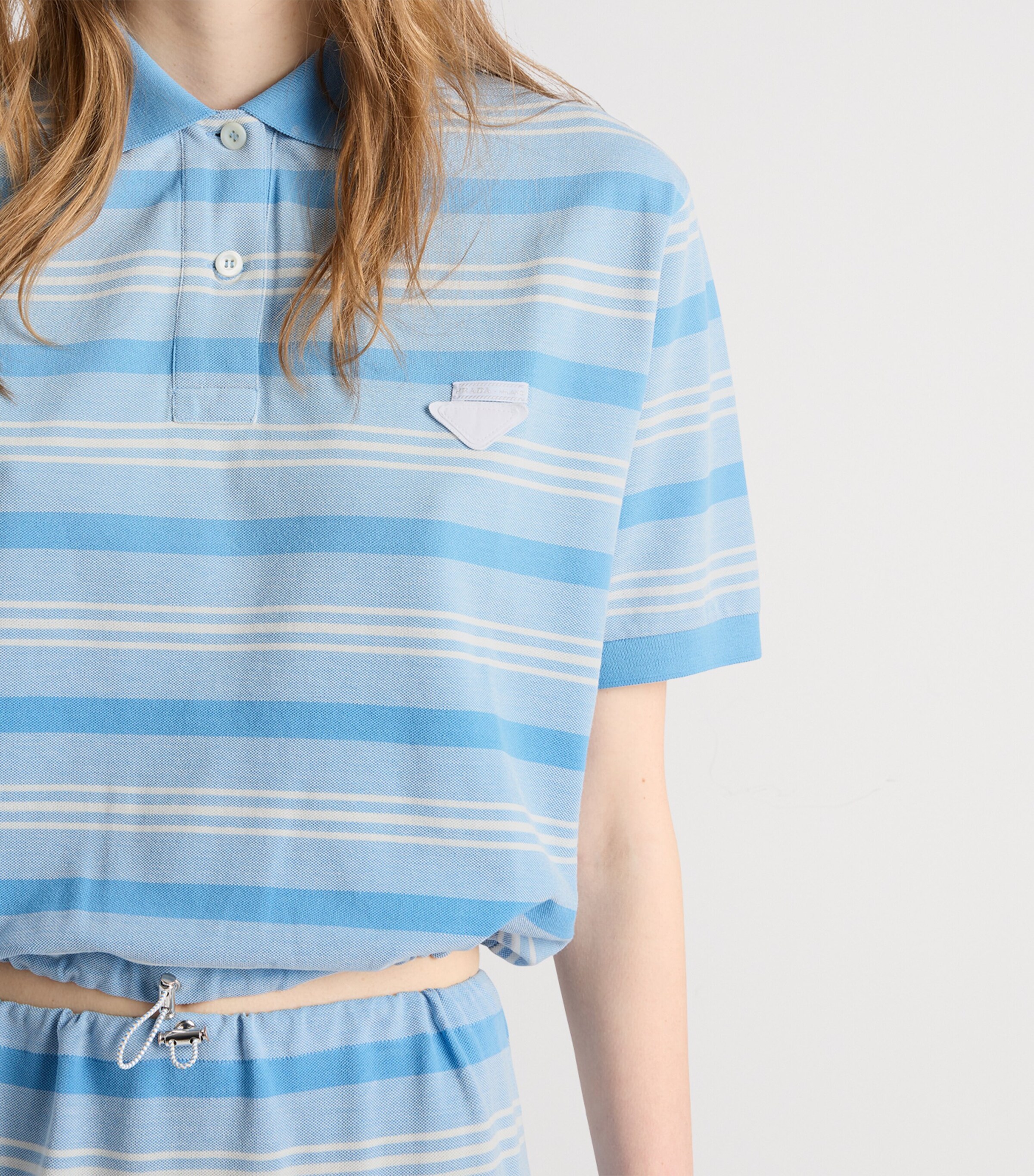 Prada Womens Cotton Piqué Stripe Polo Shirt Image 3