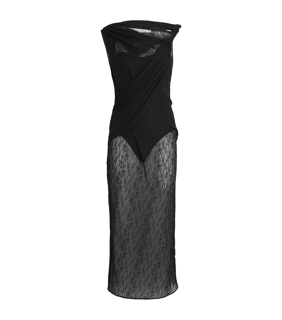Lace Aperture Midi Dress DBLK BLACK Image 1