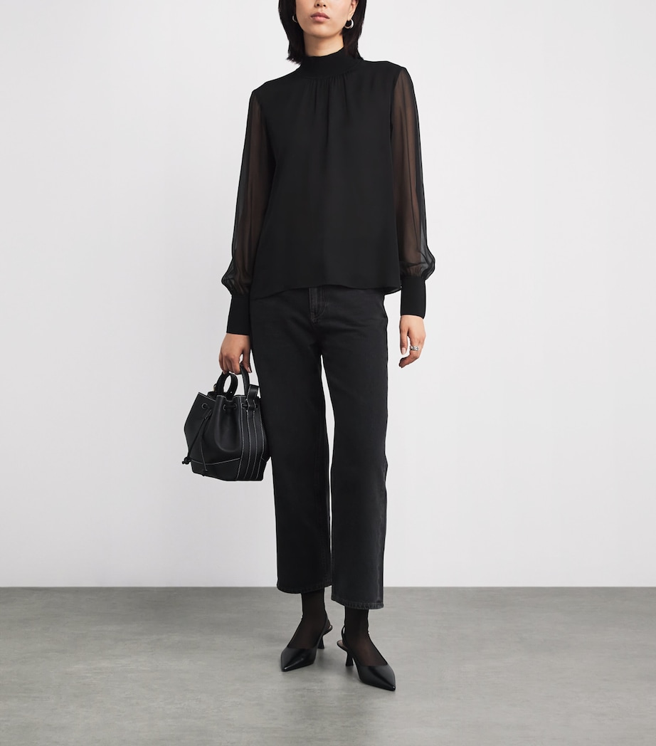Silk Sheer-Sleeve Blouse BLACK Image 2