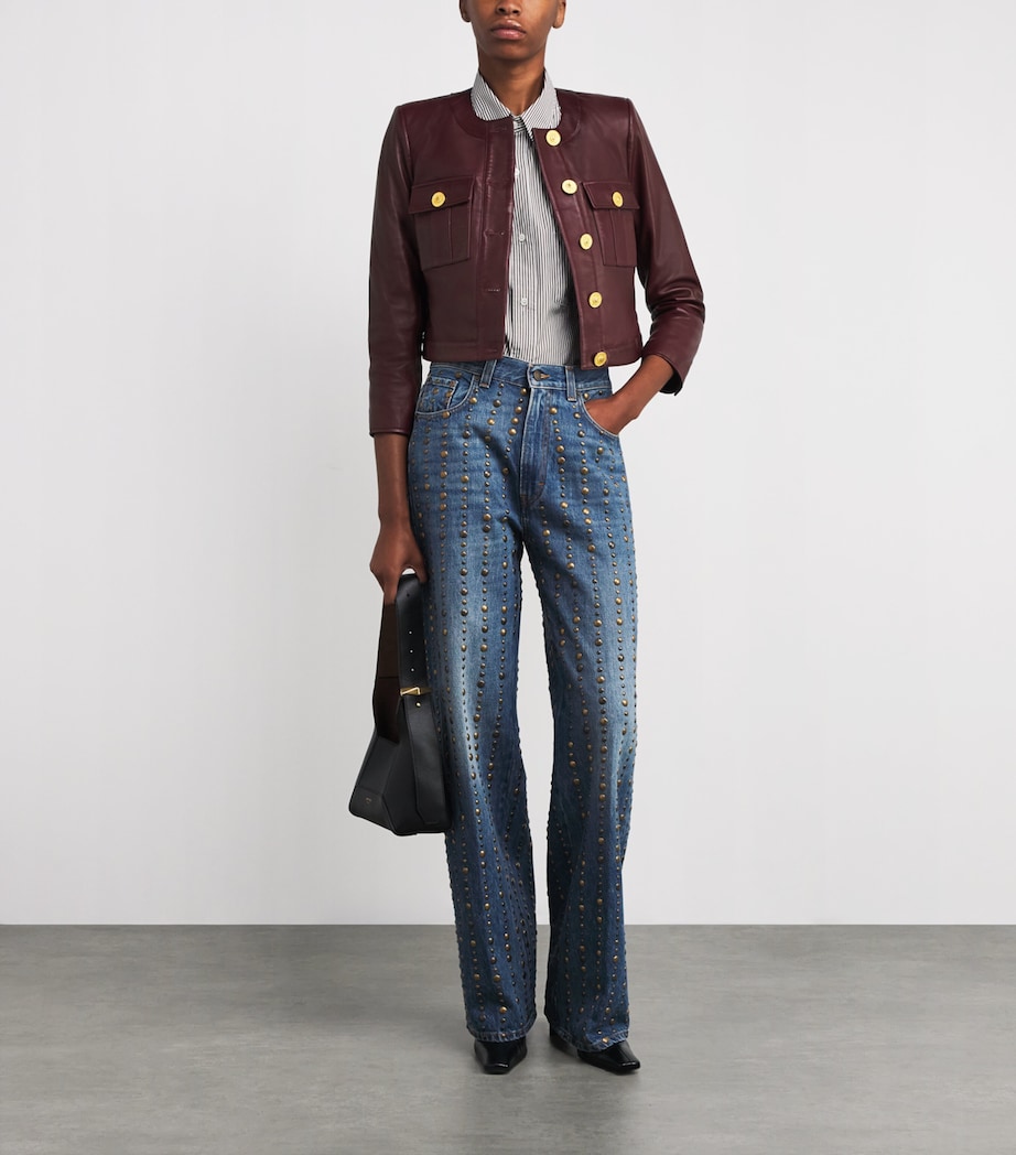 Leather Collarless Deidra Jacket BLACK CHERRY Image 2