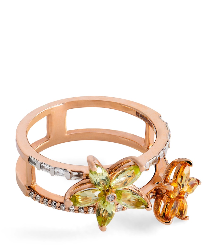Rose Gold, Diamond, Citrine and Peridot Apple Seed Ring (Size 54) ROSE GOLD Image 1