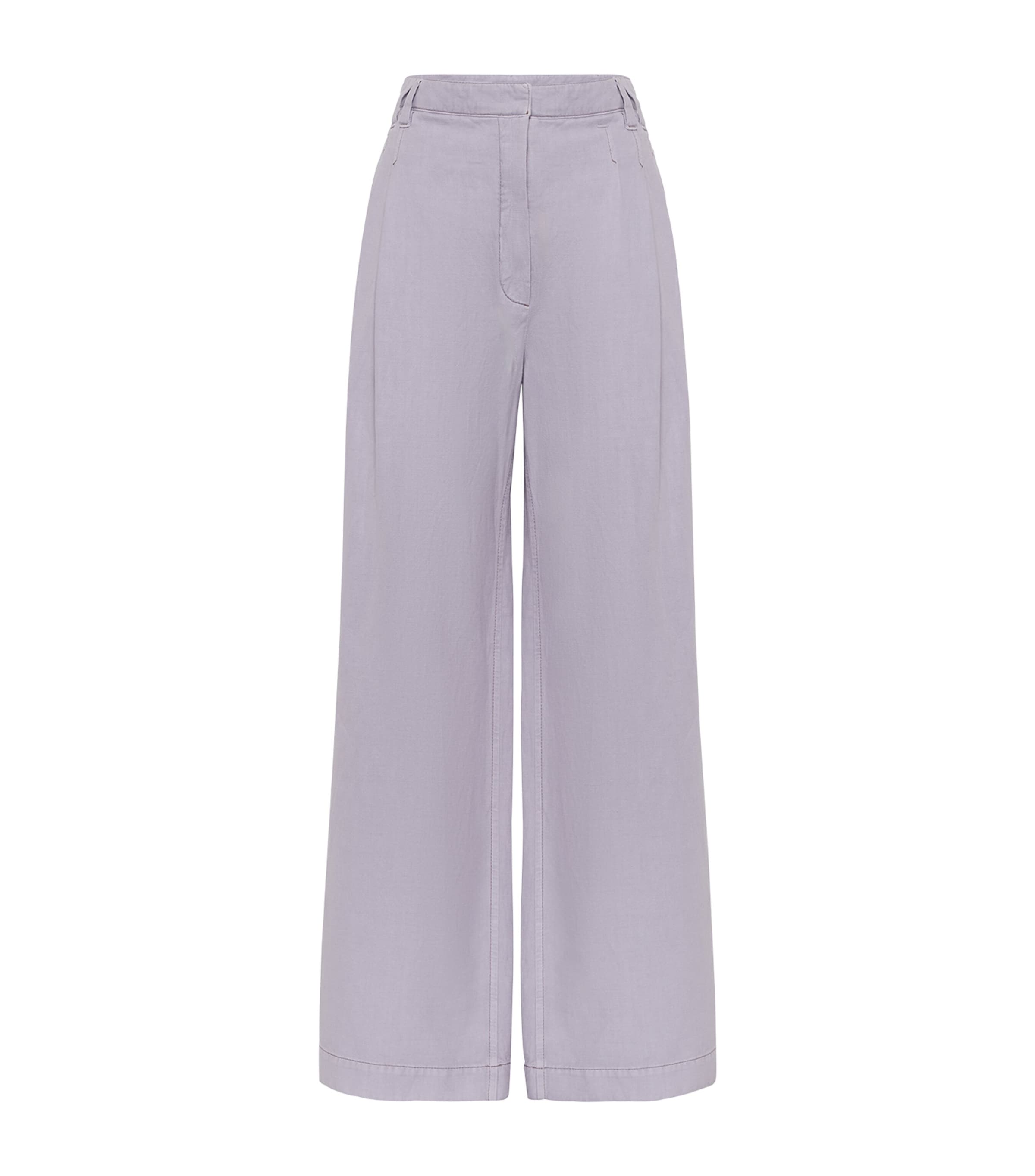 Brunello Cucinelli Violet Pants With Monil Detail On The Loop And Wide Leg In Cotton And Linen Blend Woman In Purple