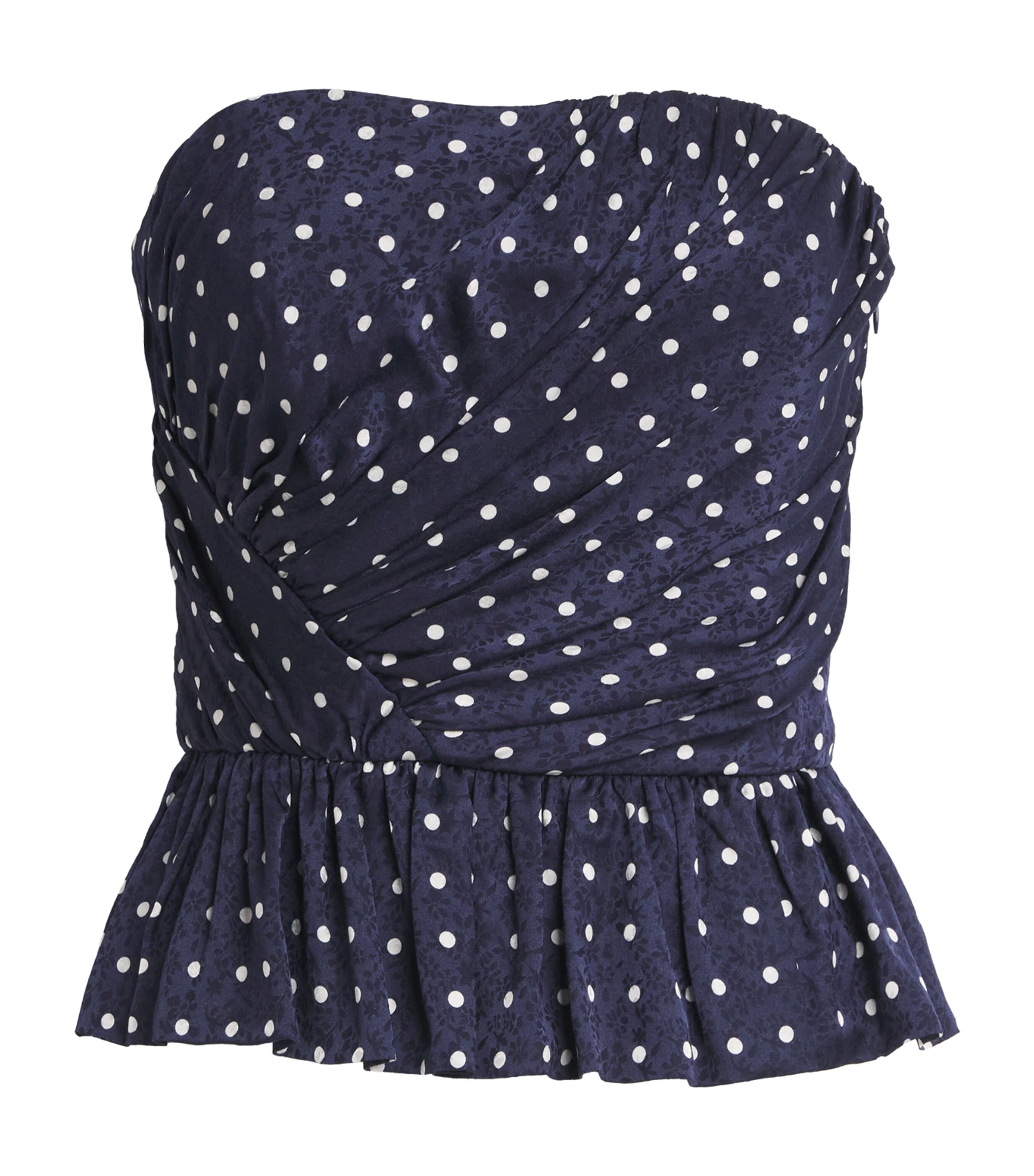 Maje Womens Polka-Dot Ruffled Peplum Top Navy Polka Dot Image 1