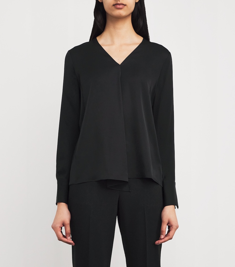 Theory Womens Silk Georgette V-Neck Blouse Black Image 3