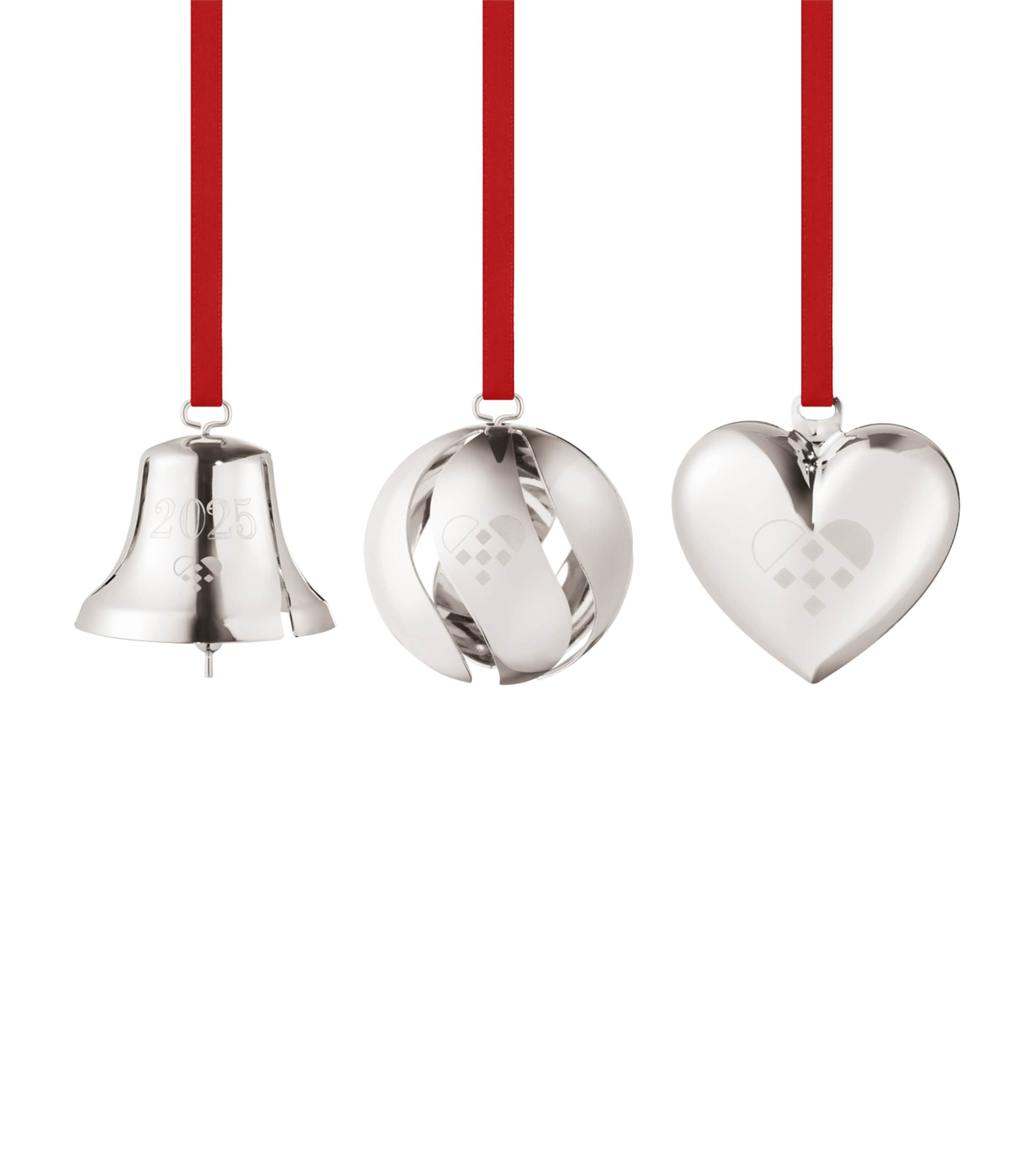 Georg Jensen Set Of 3 Palladium-plated Tree Decorations In Silver