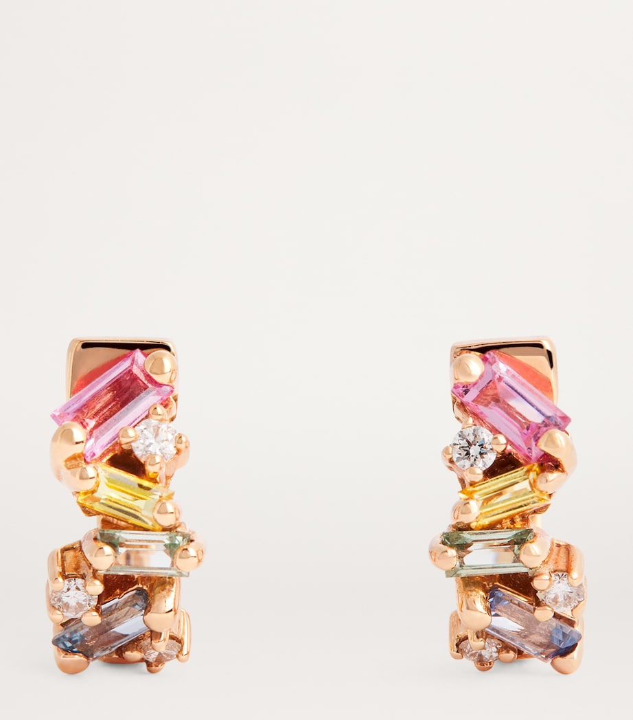 Rose Gold, Diamond and Sapphire Frenzy Huggie Earrings 18K RG/PS Image 3