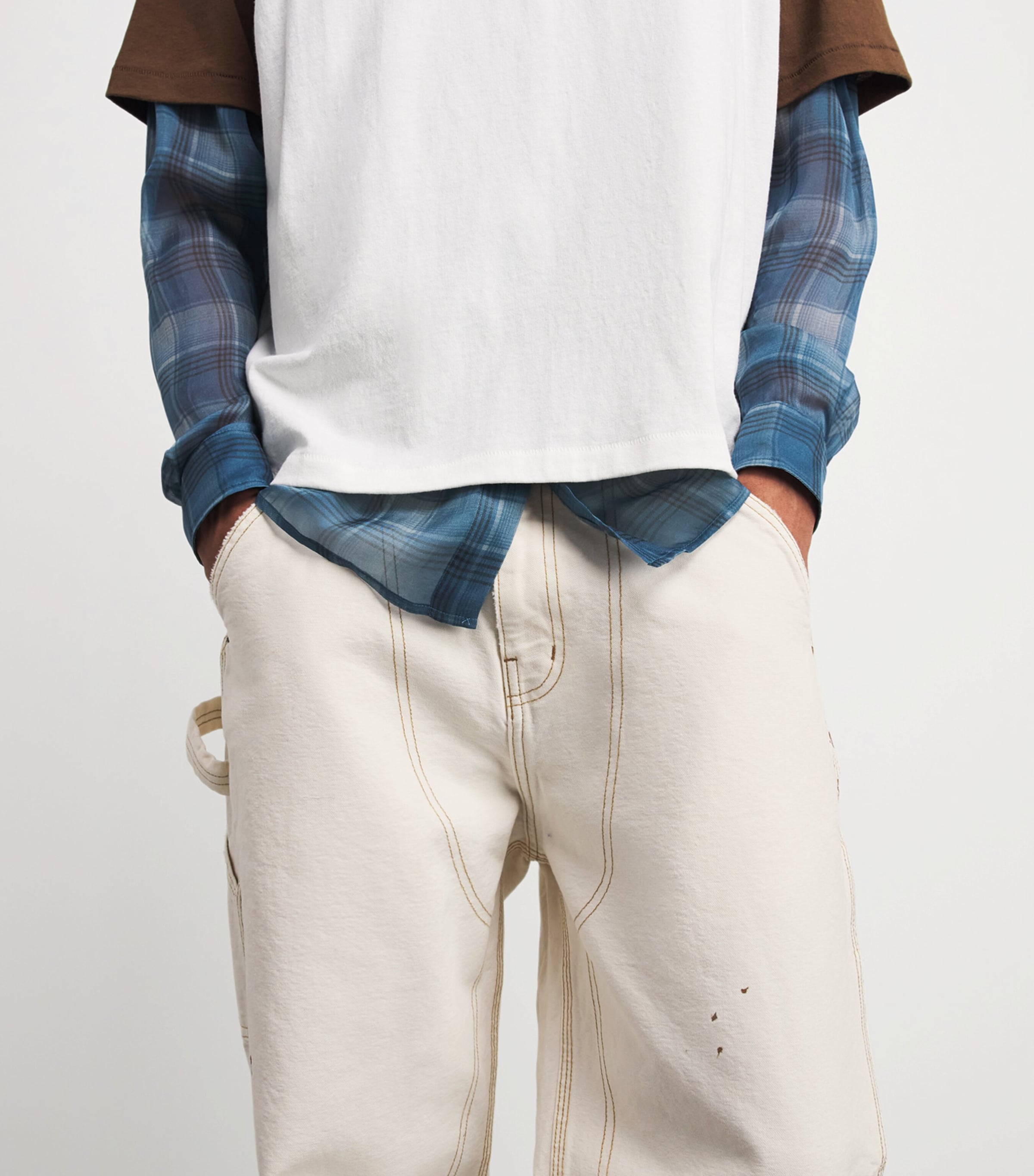 Cherry Los Angeles Mens Cotton Paint Splatter Carpenter Trousers Vintage White Image 3