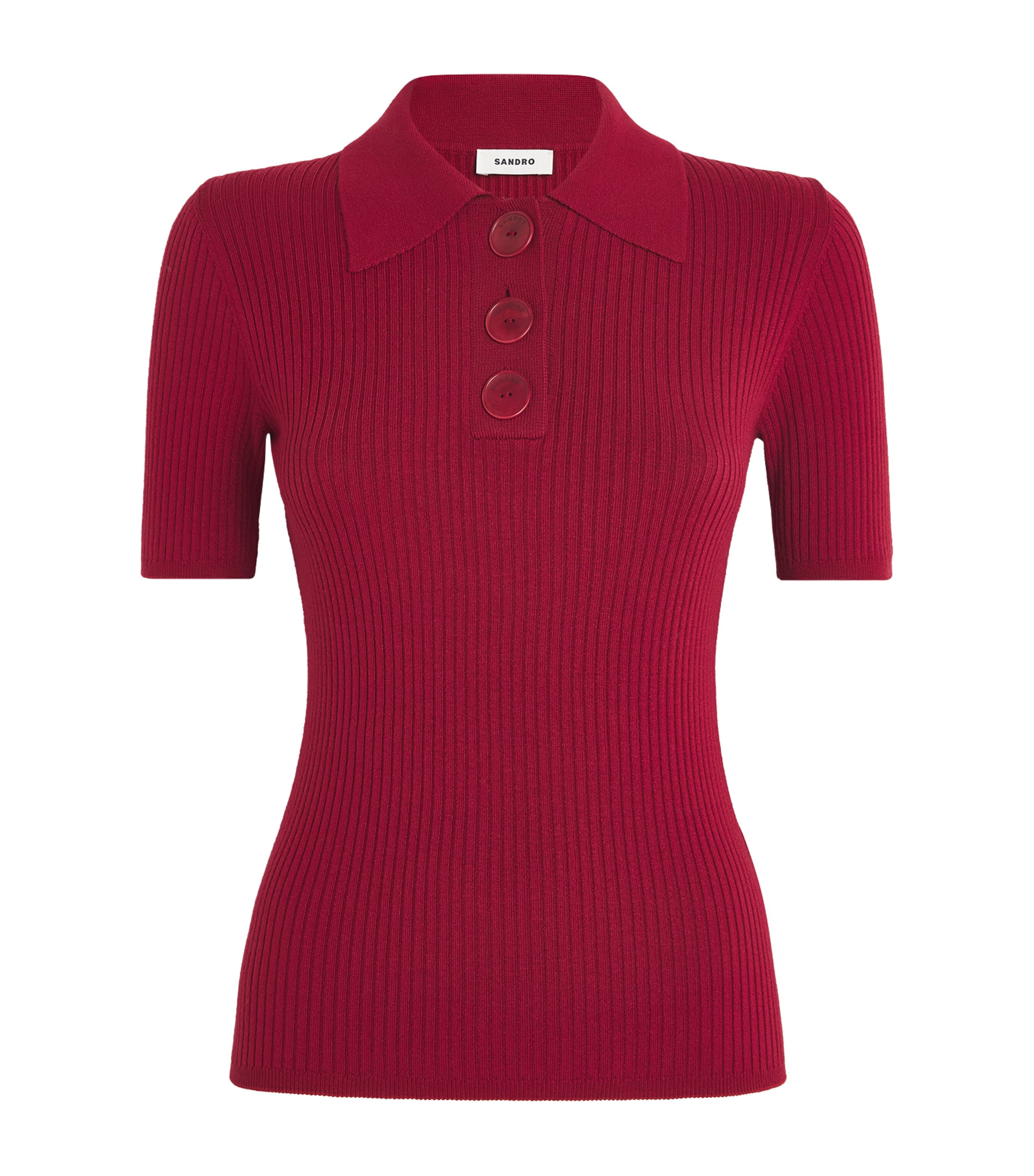 Sandro Rib-knit Polo Shirt In Red