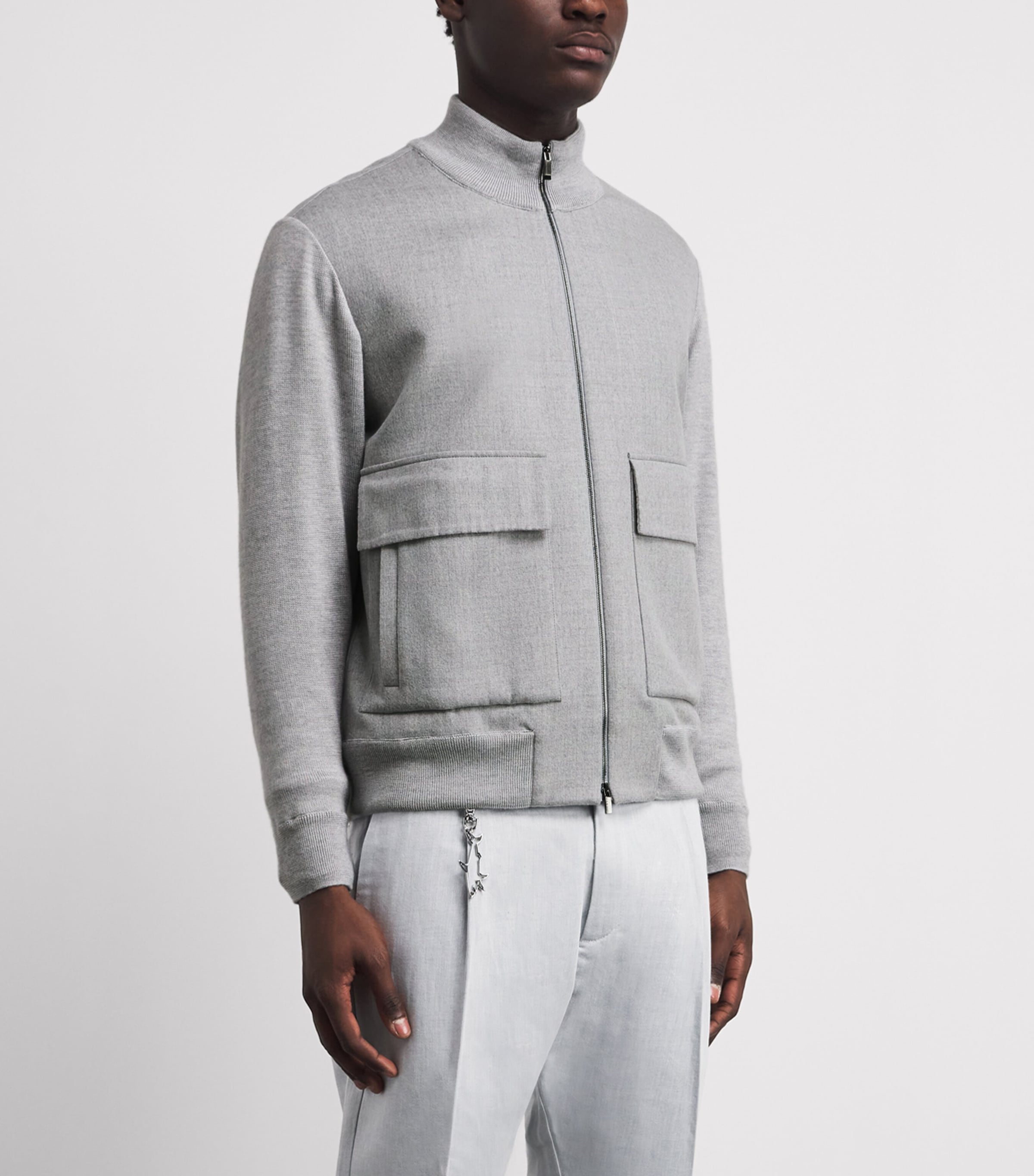 Paul & Shark Mens Wool-Silk Aliseo Bomber Jacket Light Grey Image 4