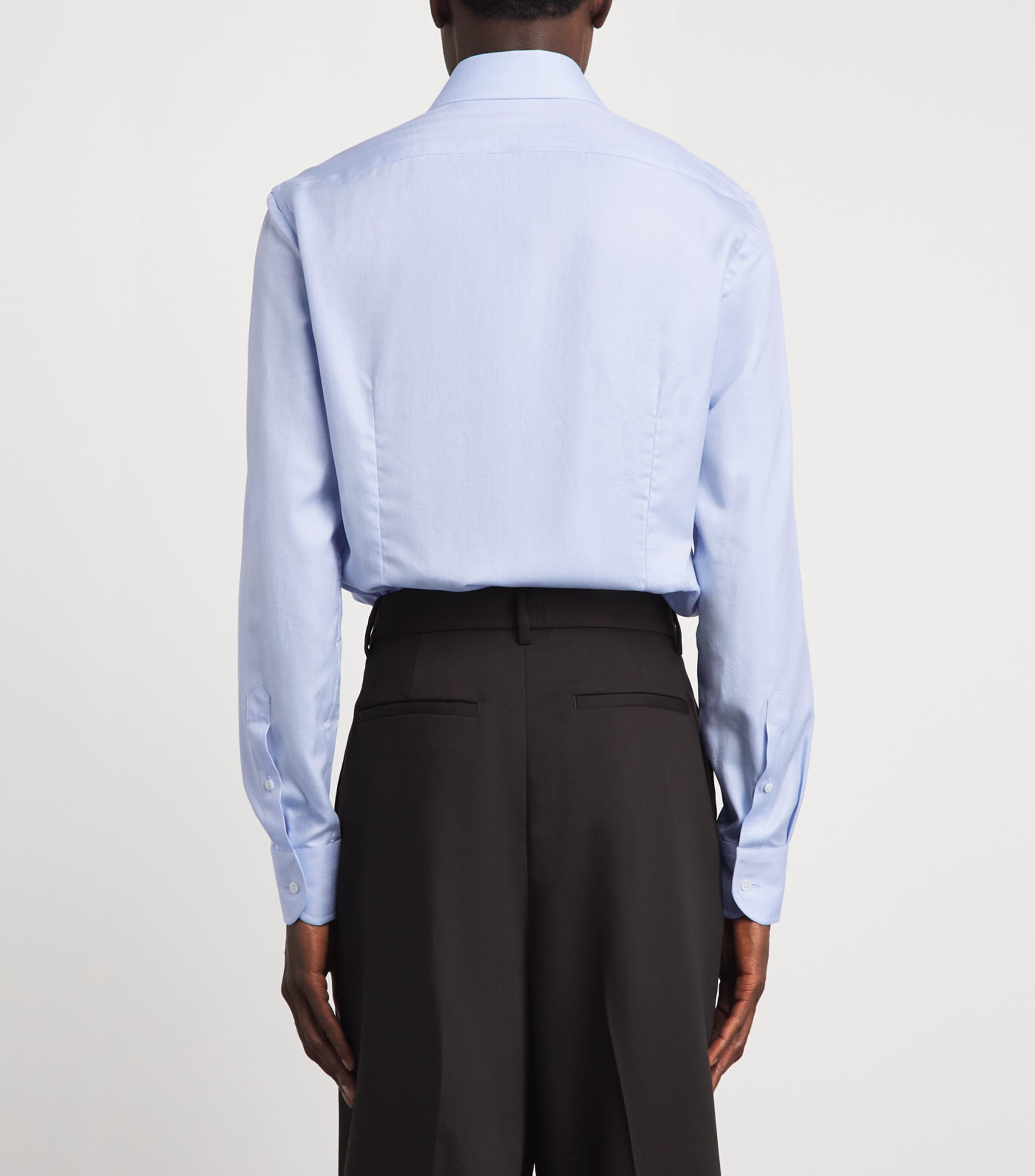 Corneliani Mens Cotton Herringbone Shirt Navy Blue Image 5