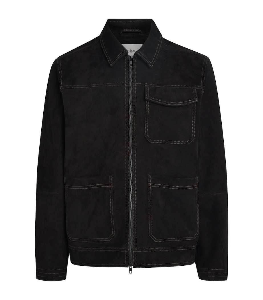 Suede Contrast-Stitch Hardwick Jacket BLACK Image 1