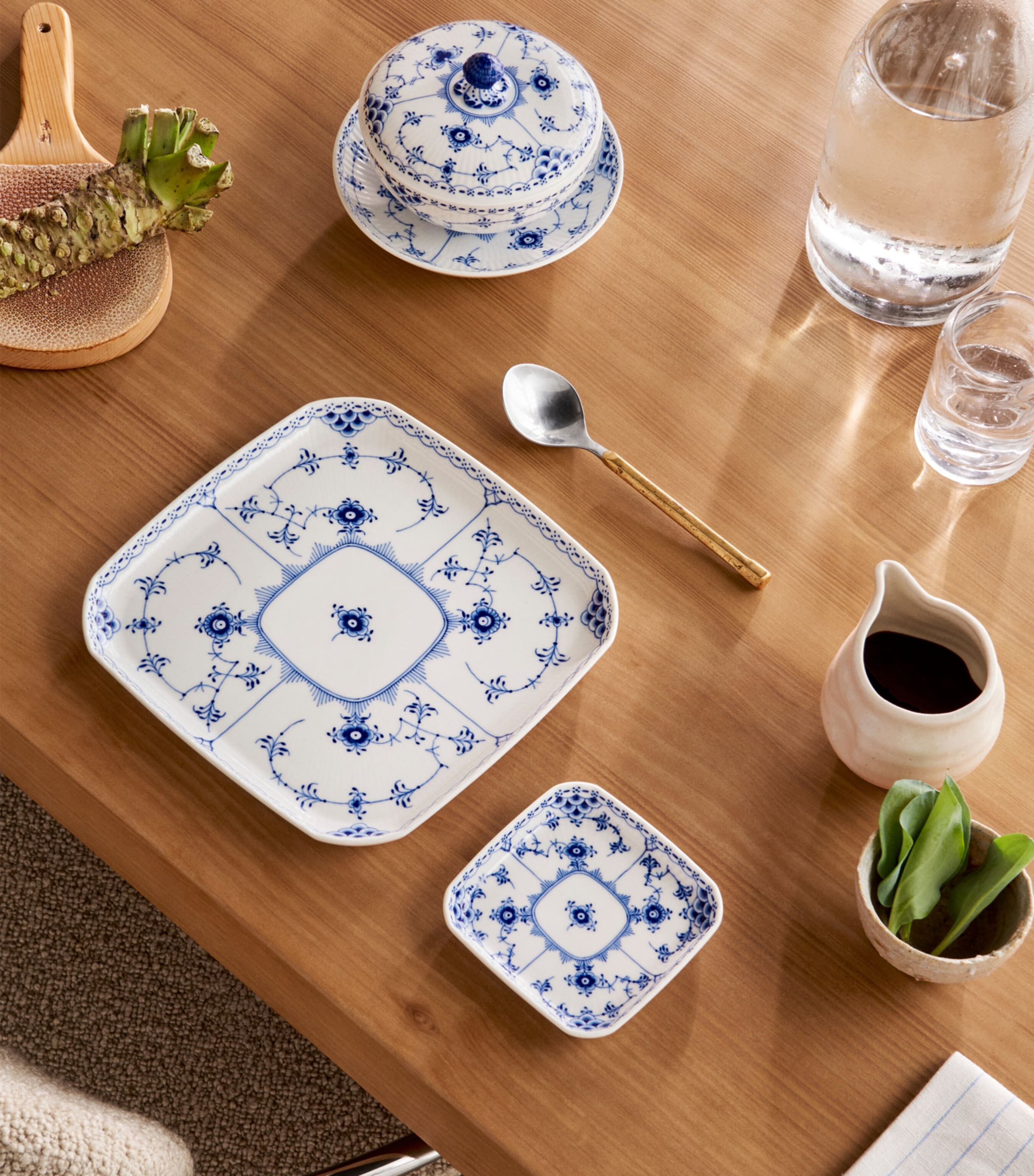 Blue Fluted Half Lace Square Plate (10.5cm) BLUE Image 2