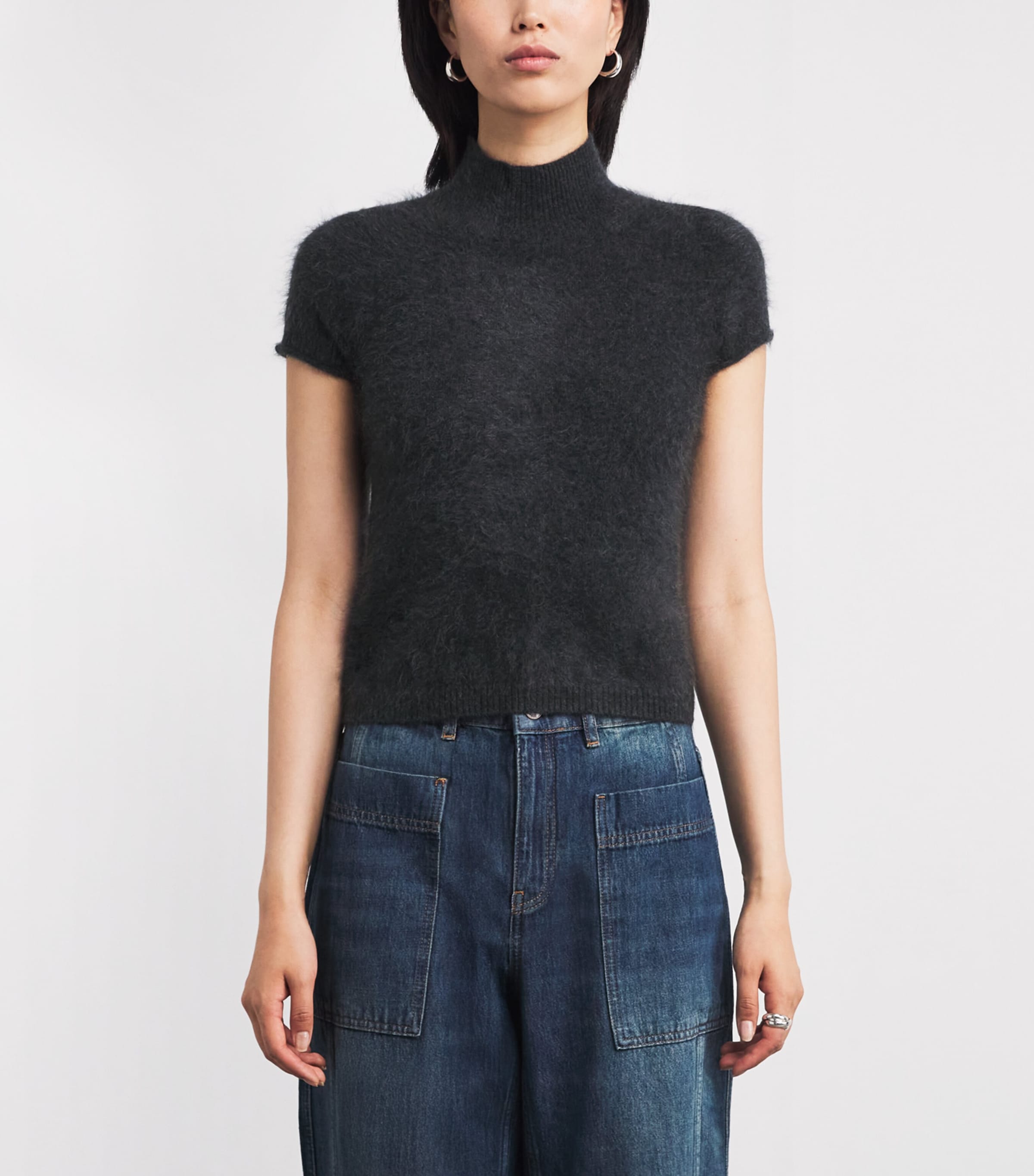 Brushed Cashmere Shrunken Baby T-Shirt CHARCOAL M LANGE Image 3