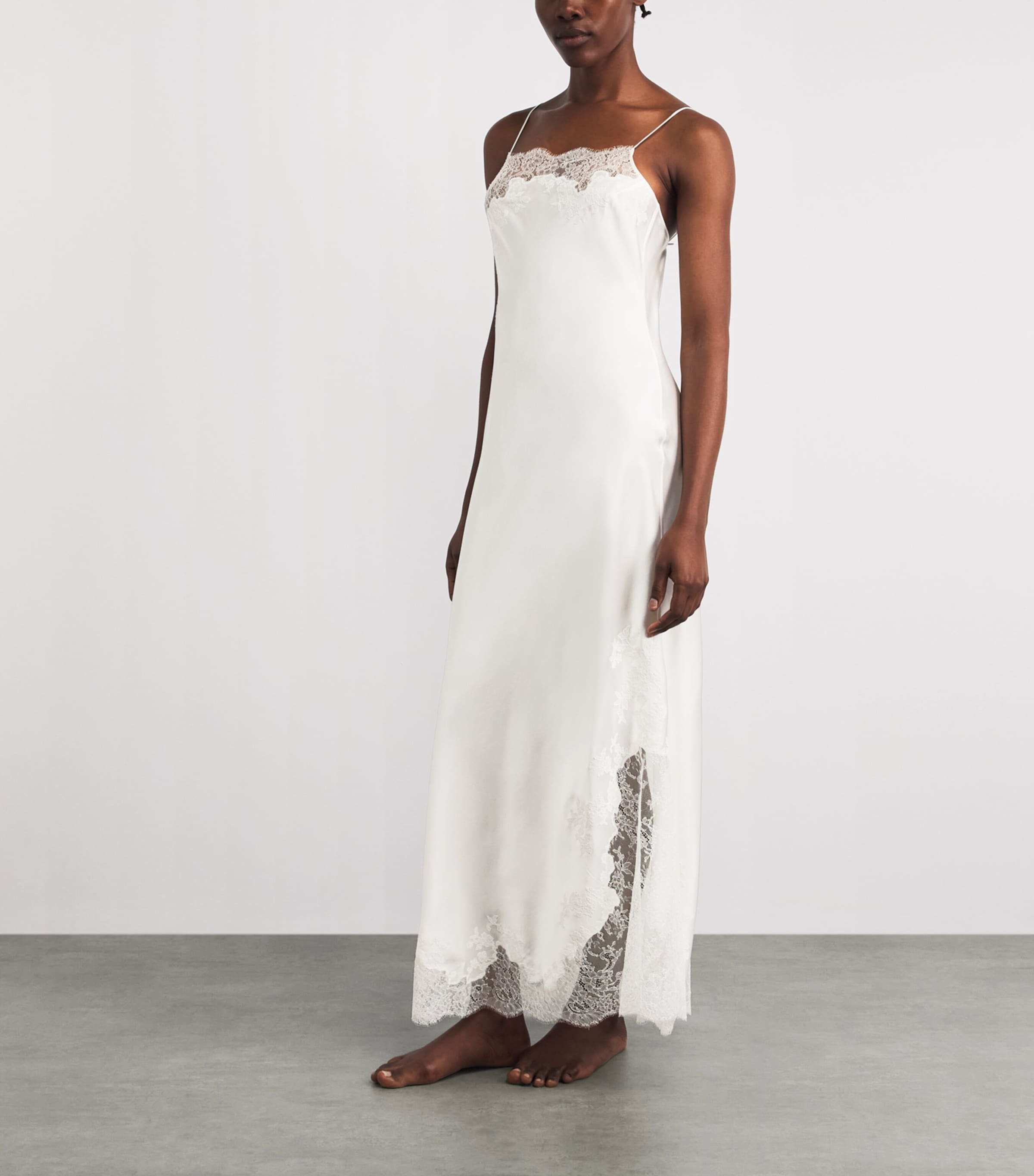 Carine Gilson Womens Silk Lace-Trim Slip Dress Nat/nat Image 2