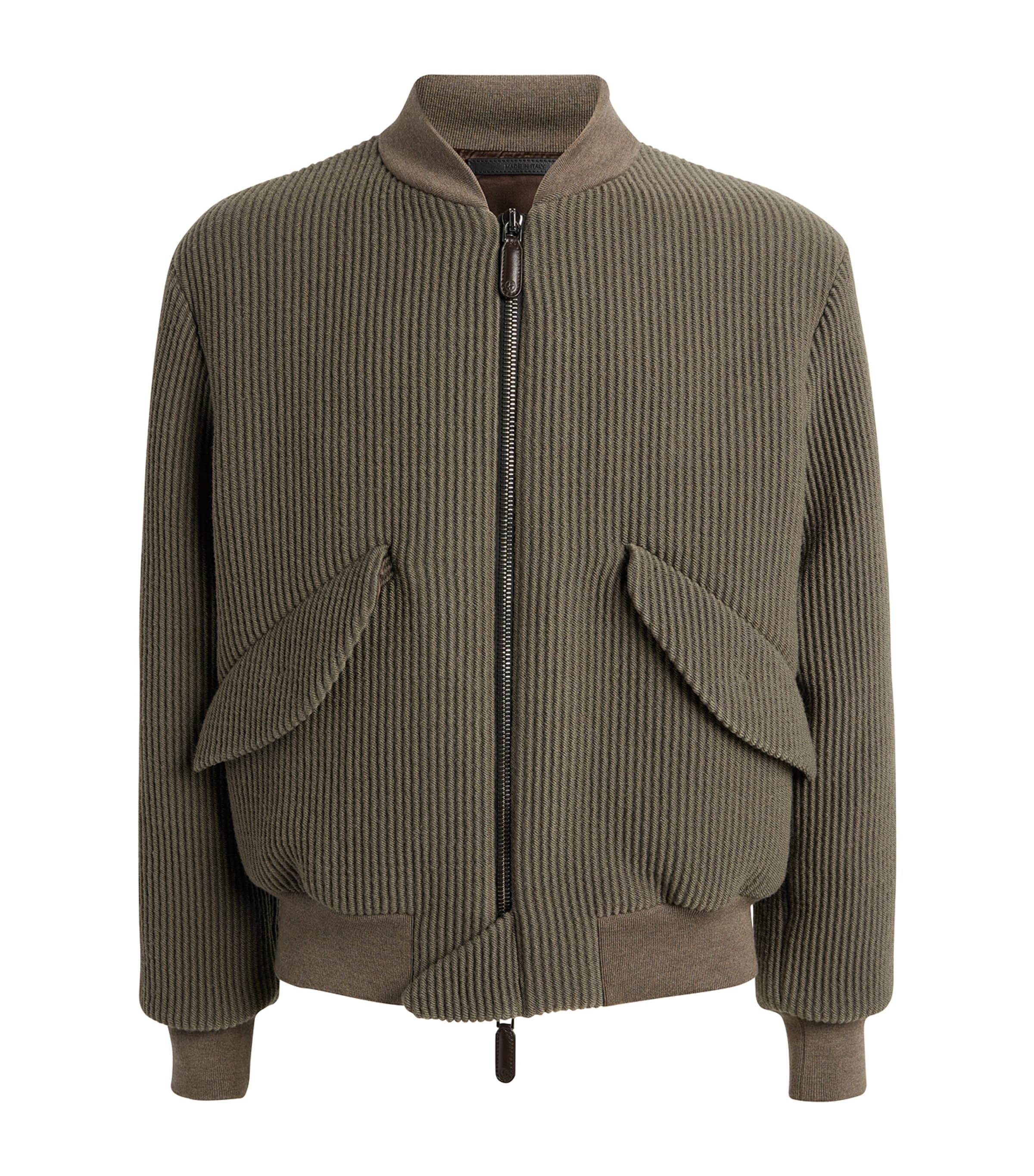 Shop Giorgio Armani Wool-blend Ribbed Bomber Jacket