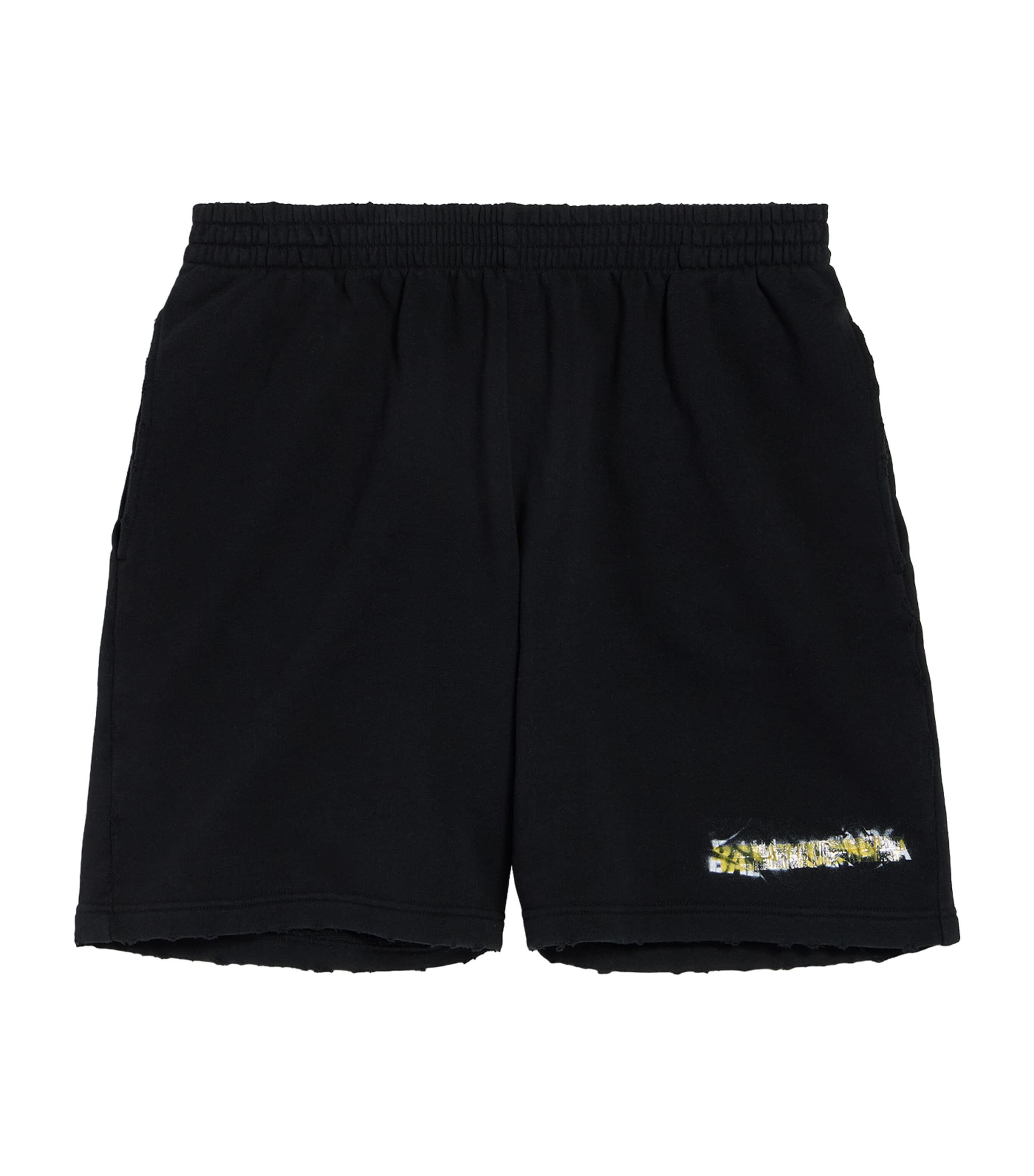 Balenciaga Mens Cotton Messy Spray Logo Shorts Image 1