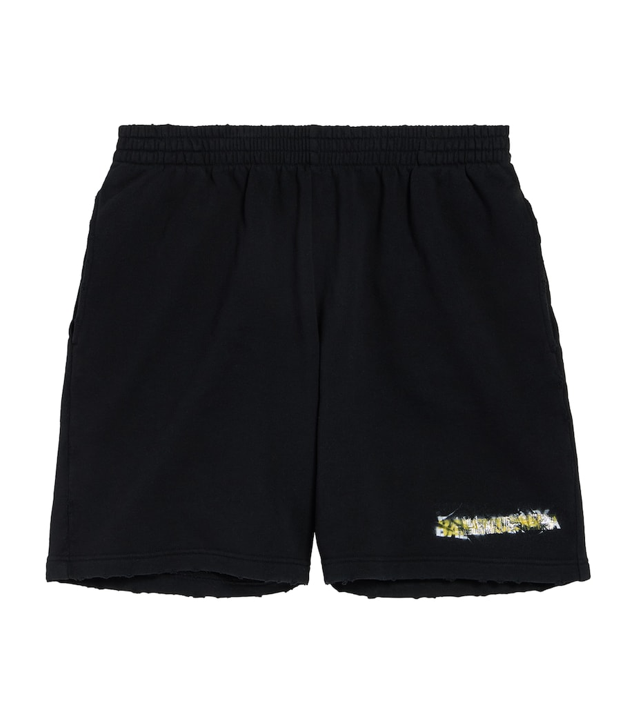 Balenciaga Mens Cotton Messy Spray Logo Shorts Image 1