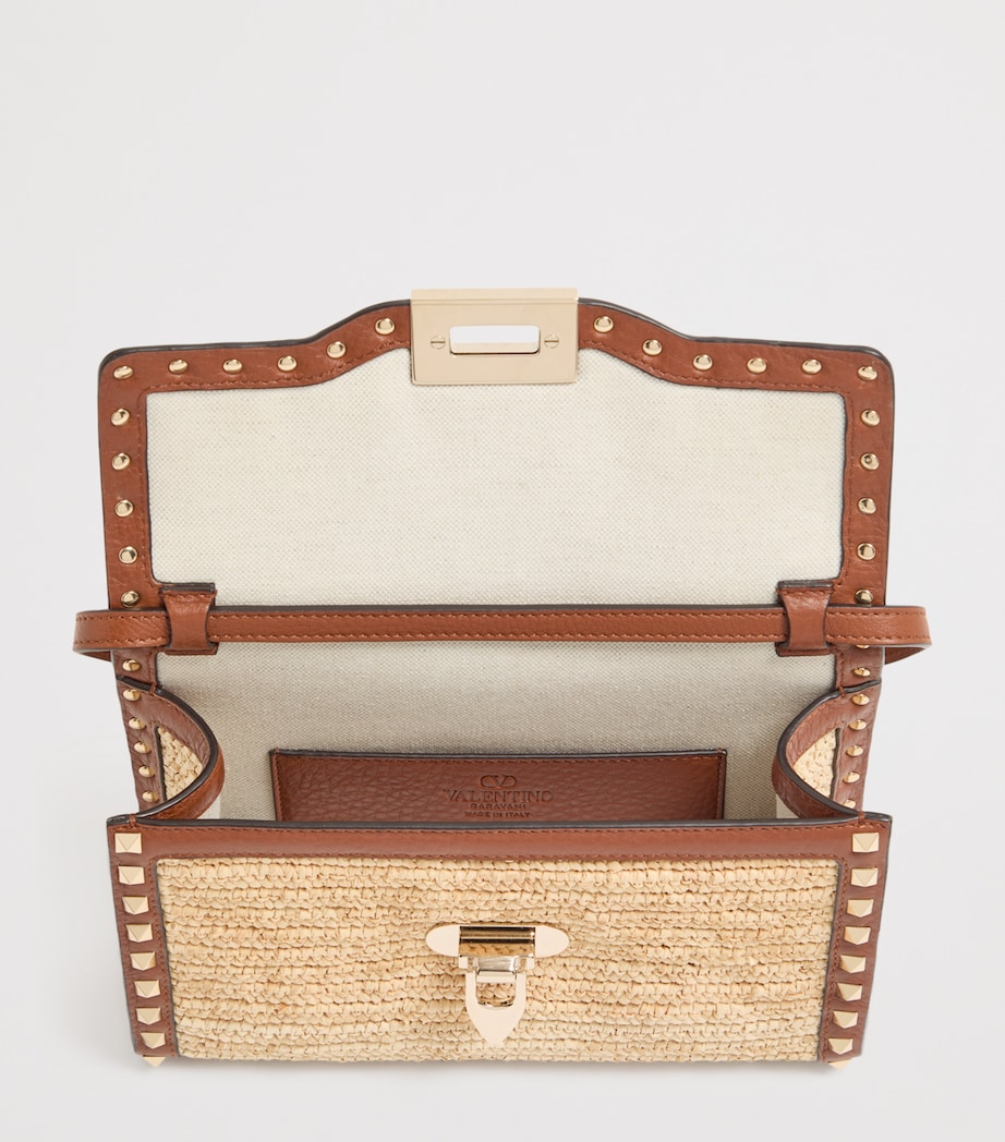 Valentino Garavani Small Leather-Raffia Rockstud Shoulder Bag Image 6