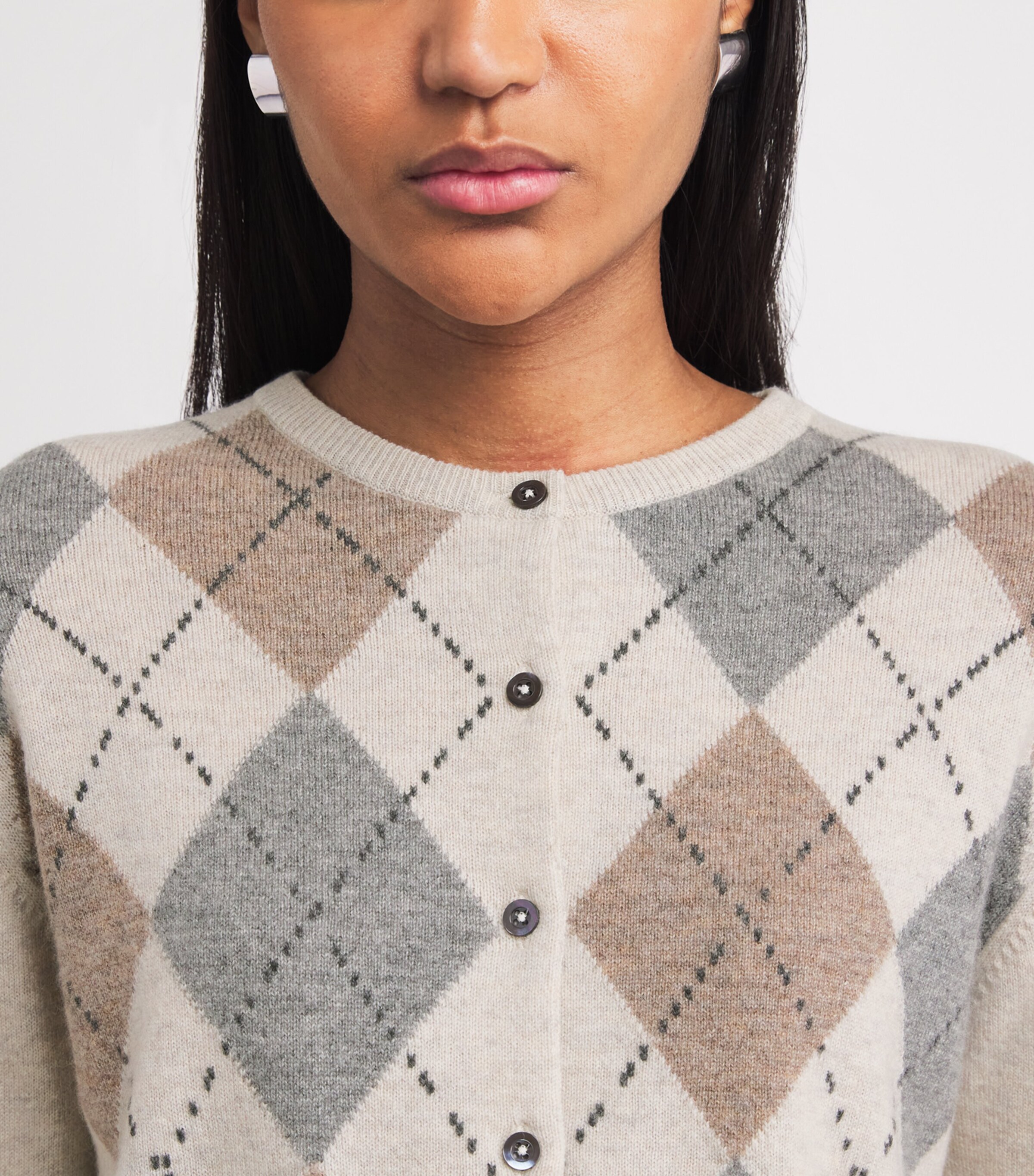 Johnstons Of Elgin Womens Cashmere Argyle Clan Cardigan Lunan Sand Image 3
